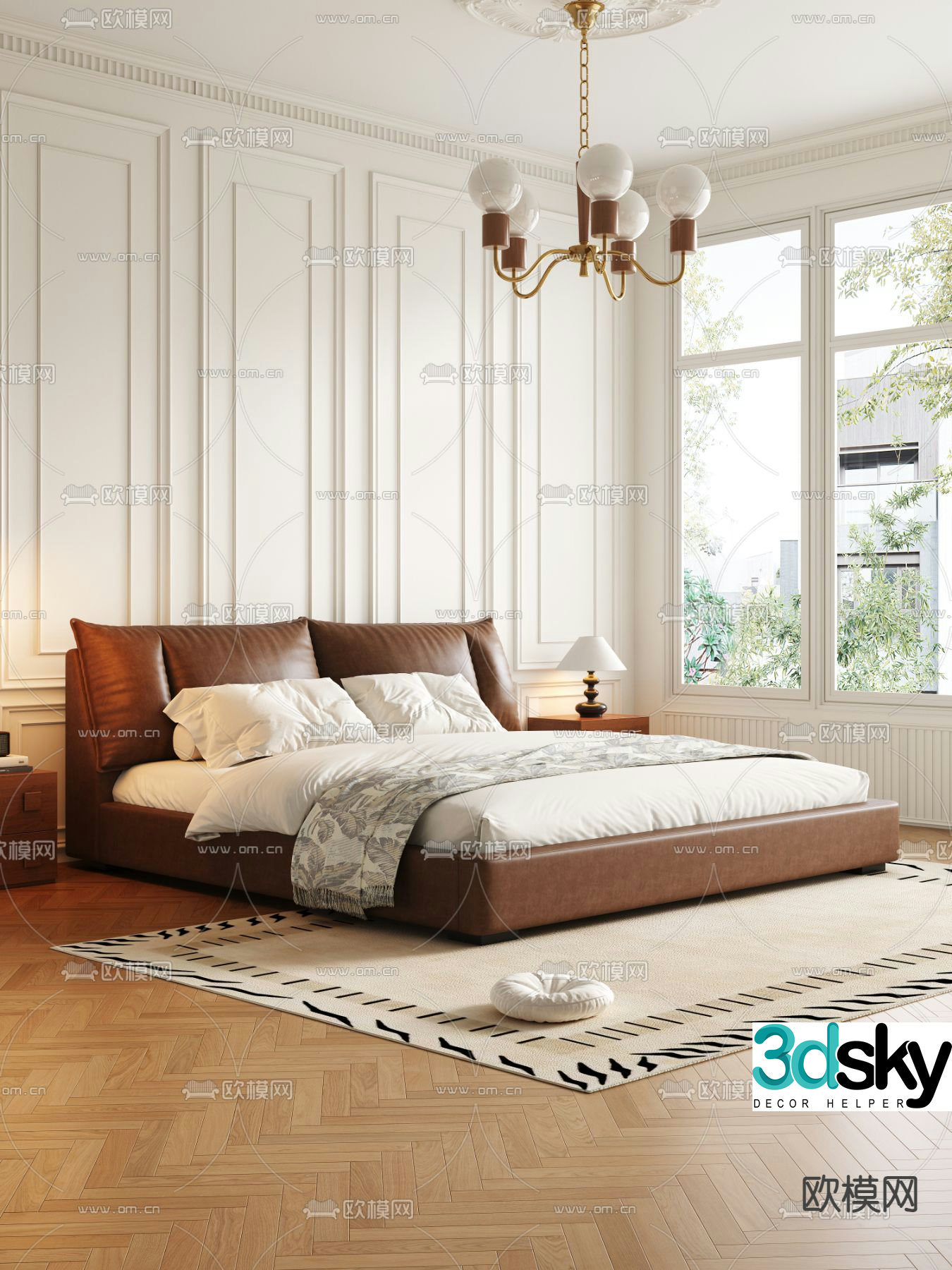 Medieval style double bed 3d model