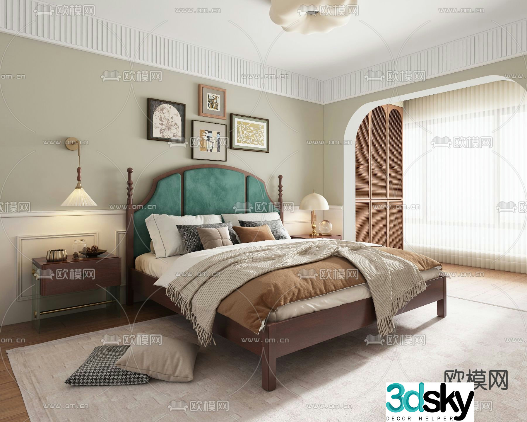 American double bed 3d model