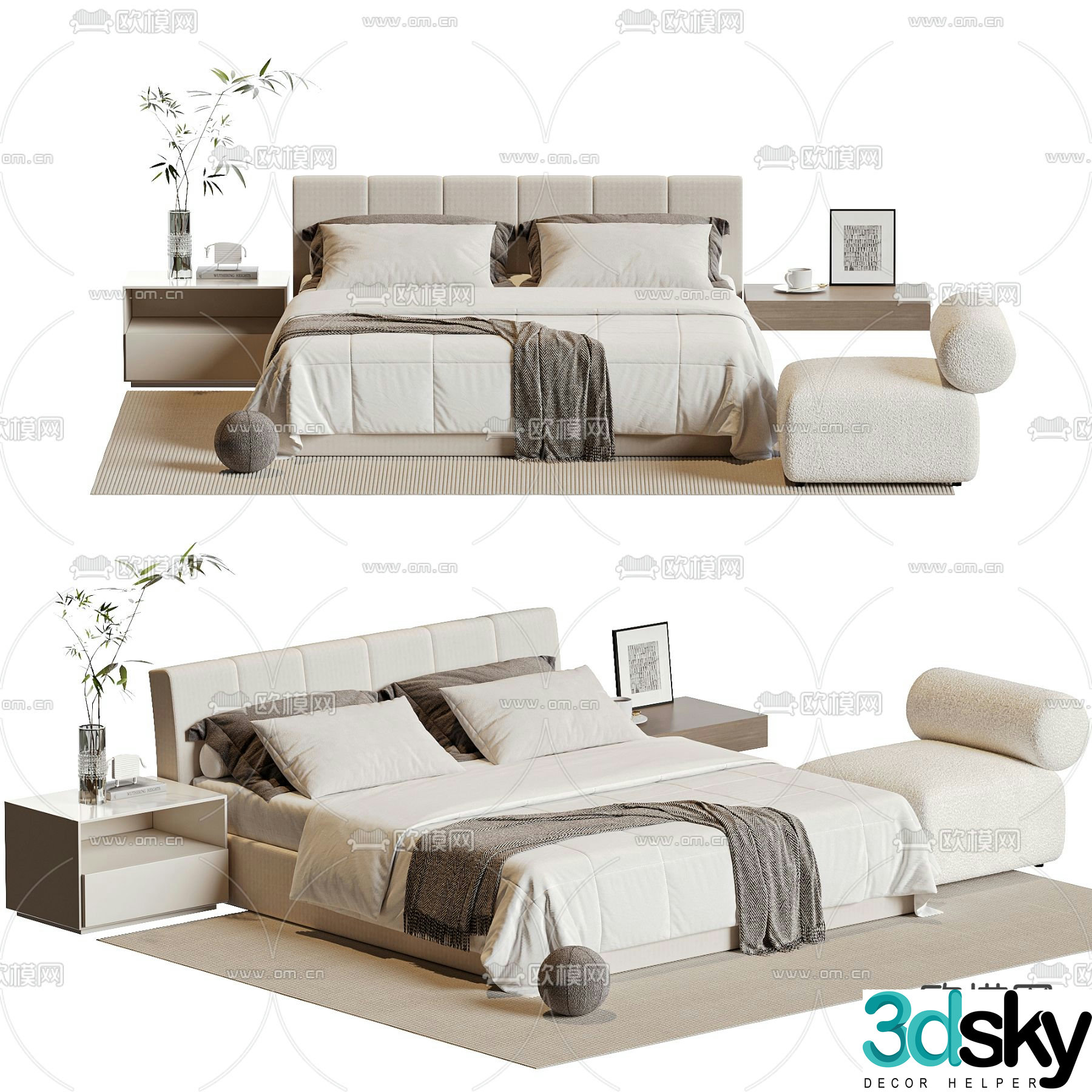 Modern double bed 3d model