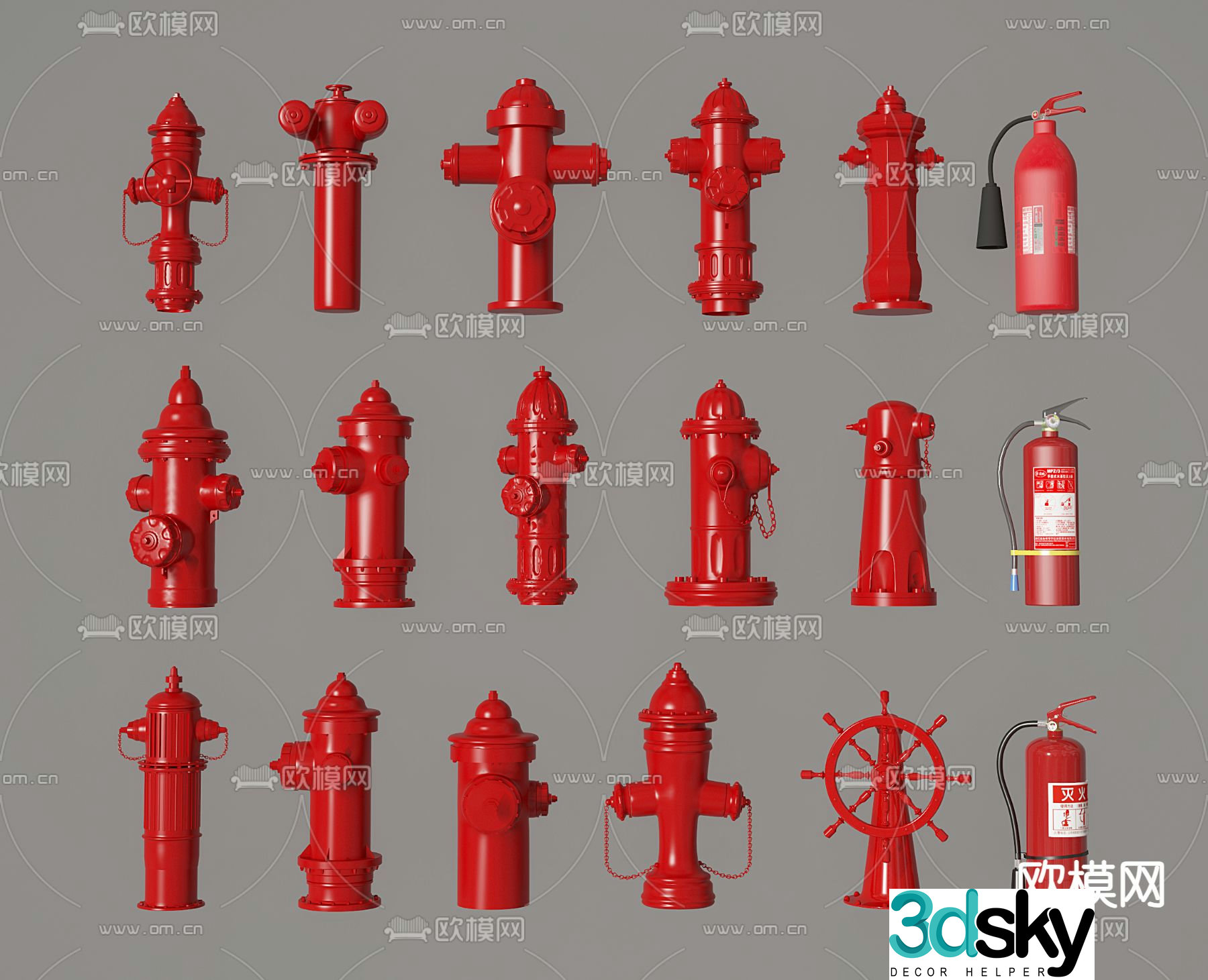 Fire equipment fire hydrant fire extinguisher 3d model