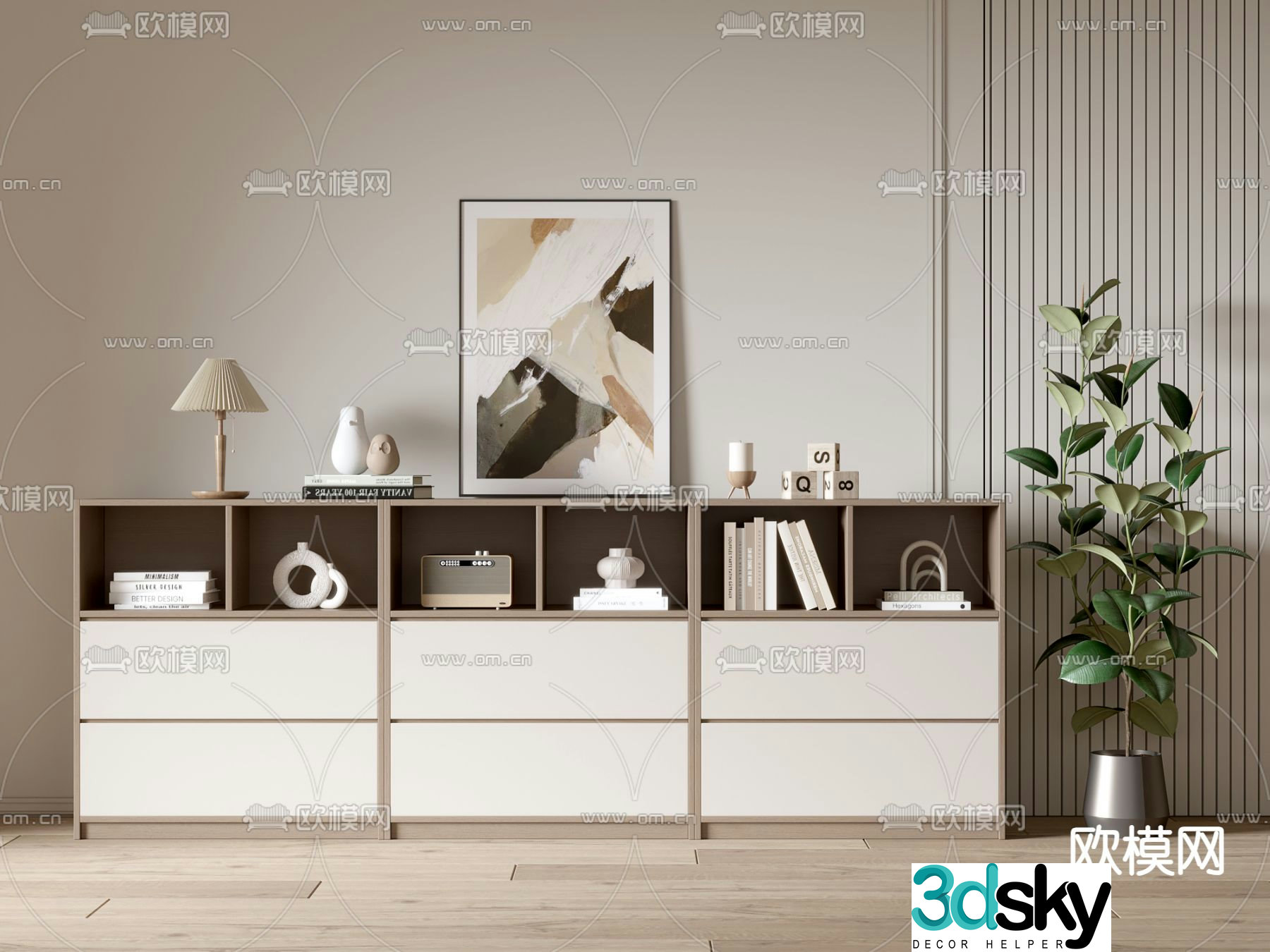 Modern bookcase low cabinet 3d model