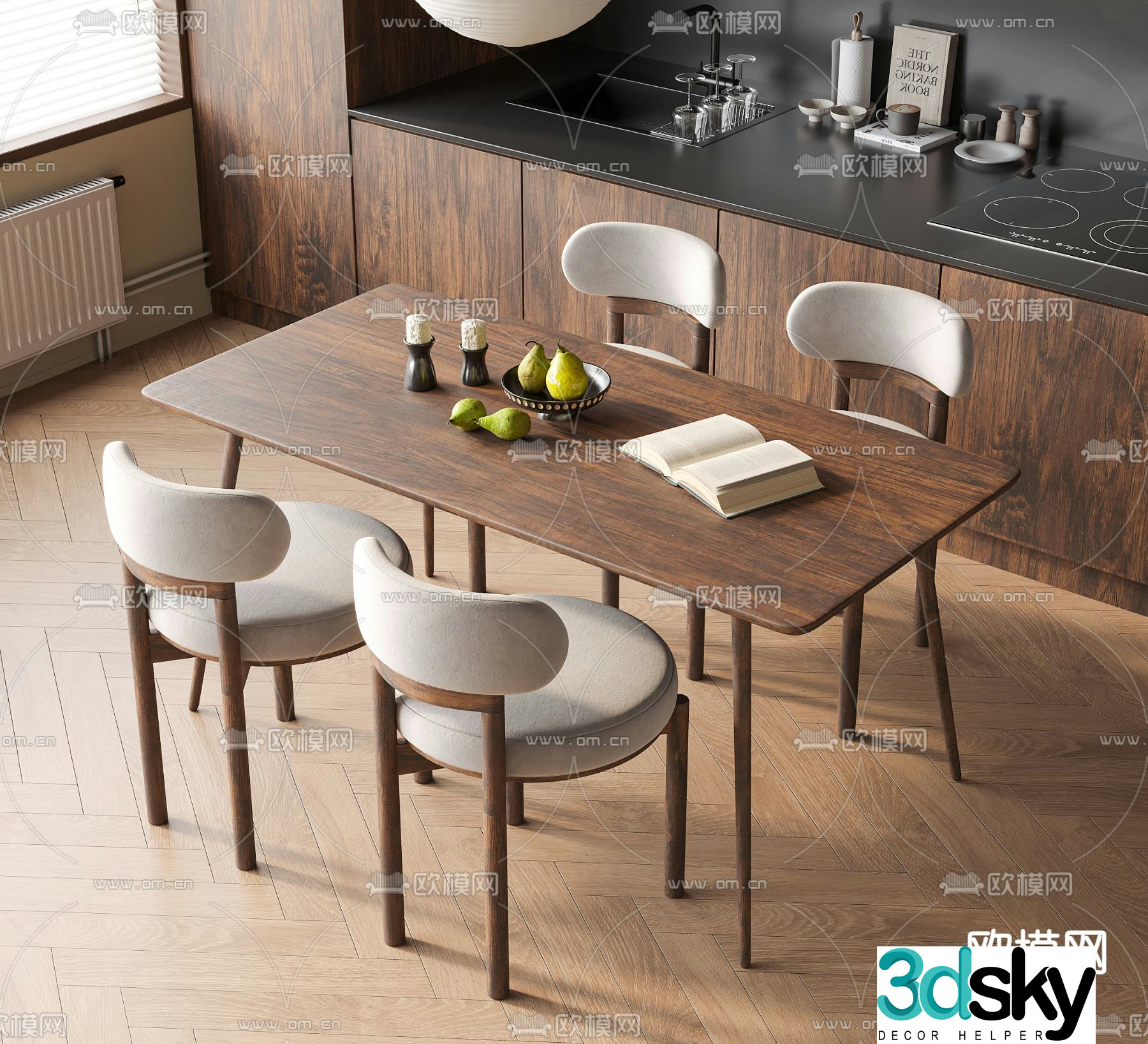 Medieval style dining table and chairs dining table 3D model