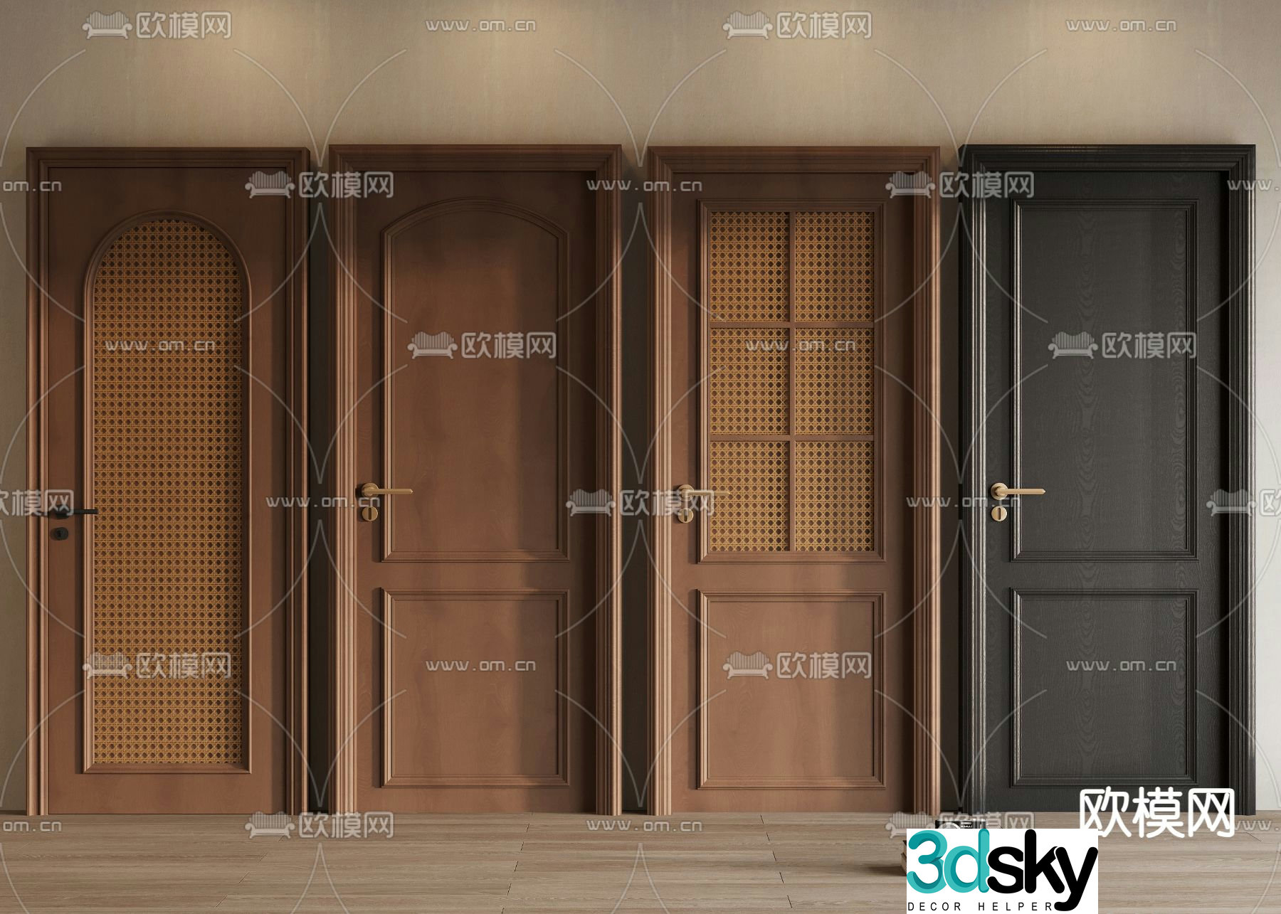 Medieval style single door swing door bedroom door 3d model
