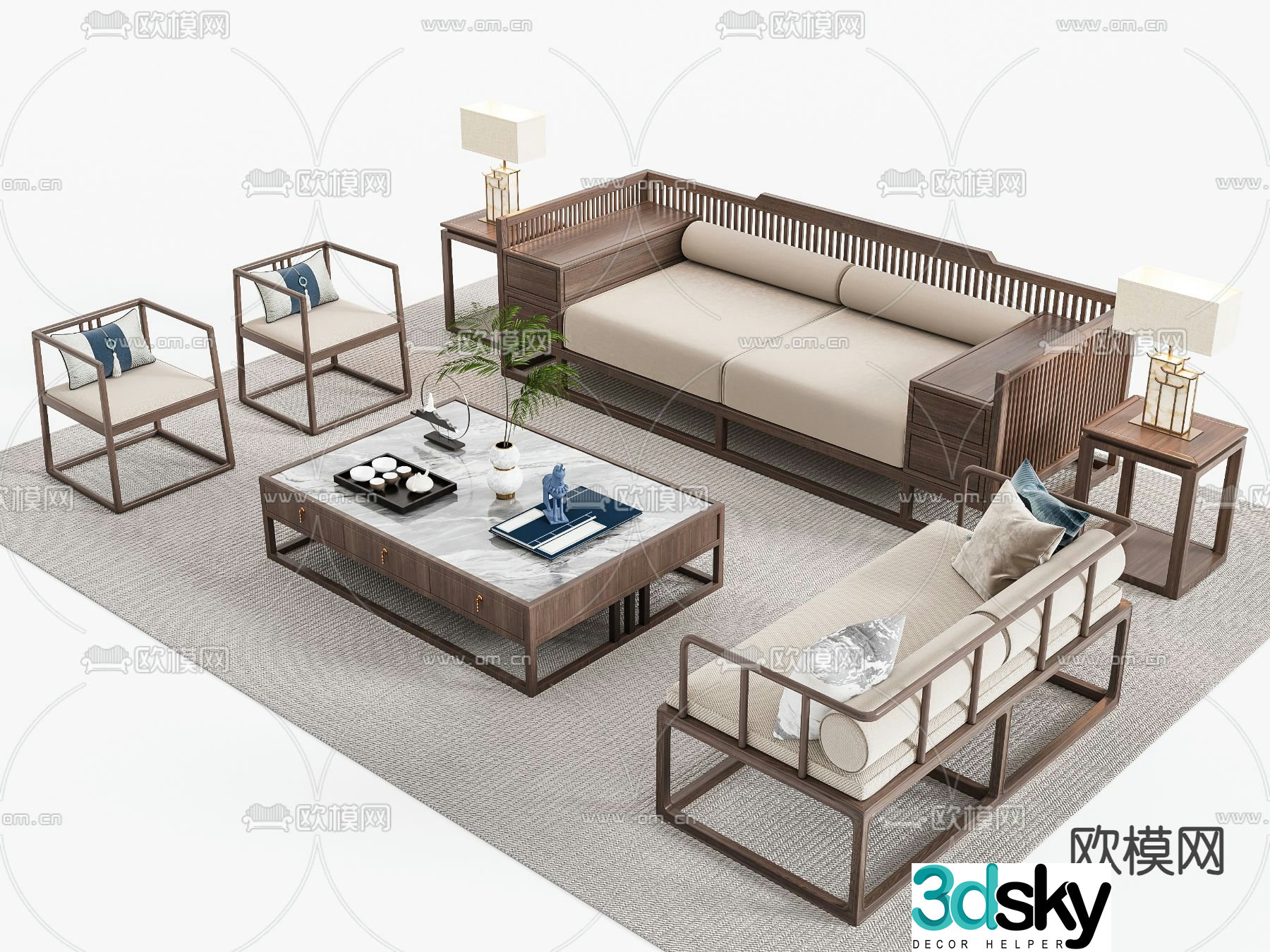 New Chinese style modular sofa 3d model