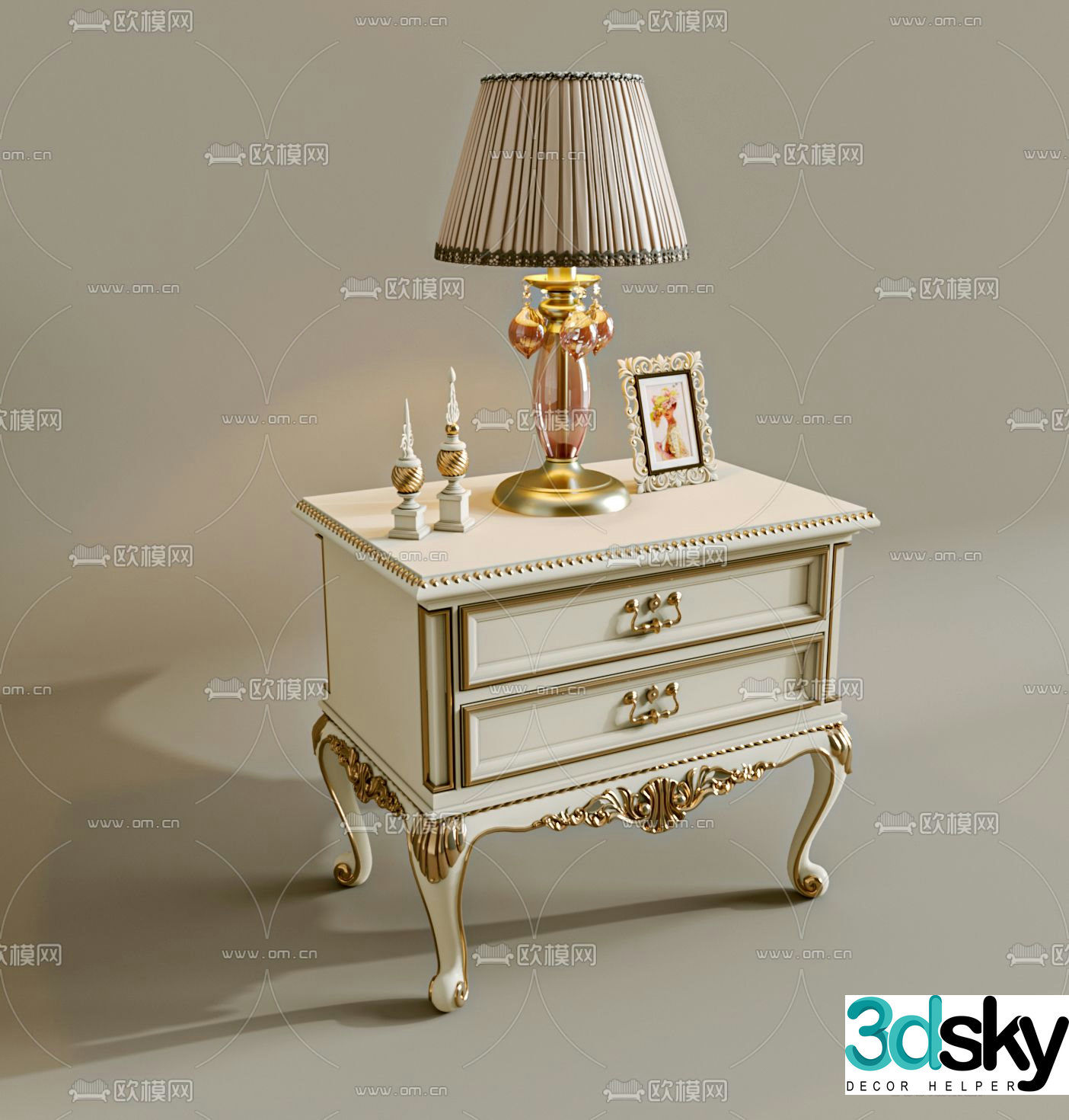 Simple European bedside table 3d model