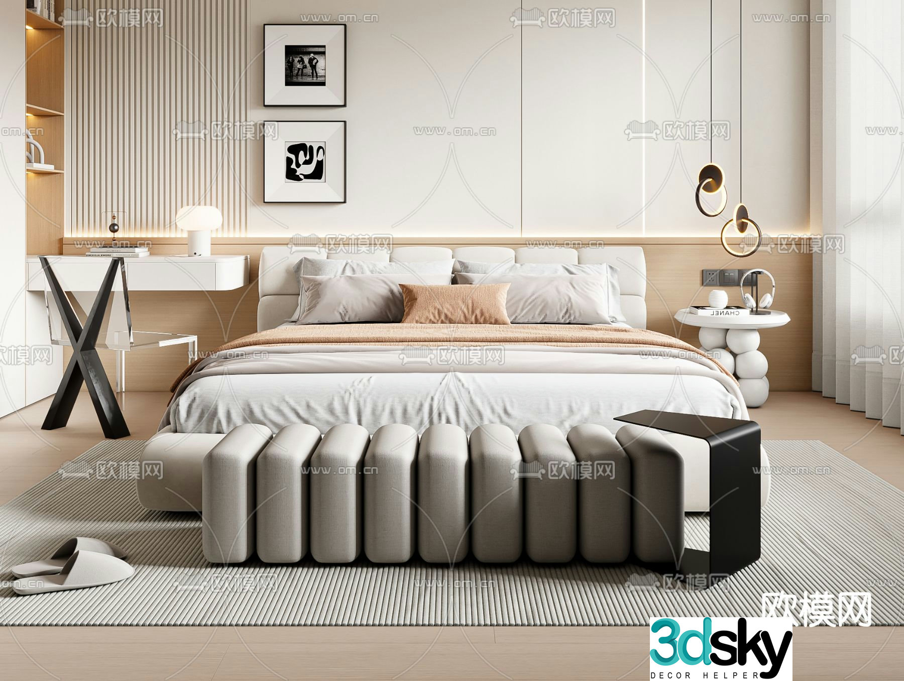 Modern double bed 3d model