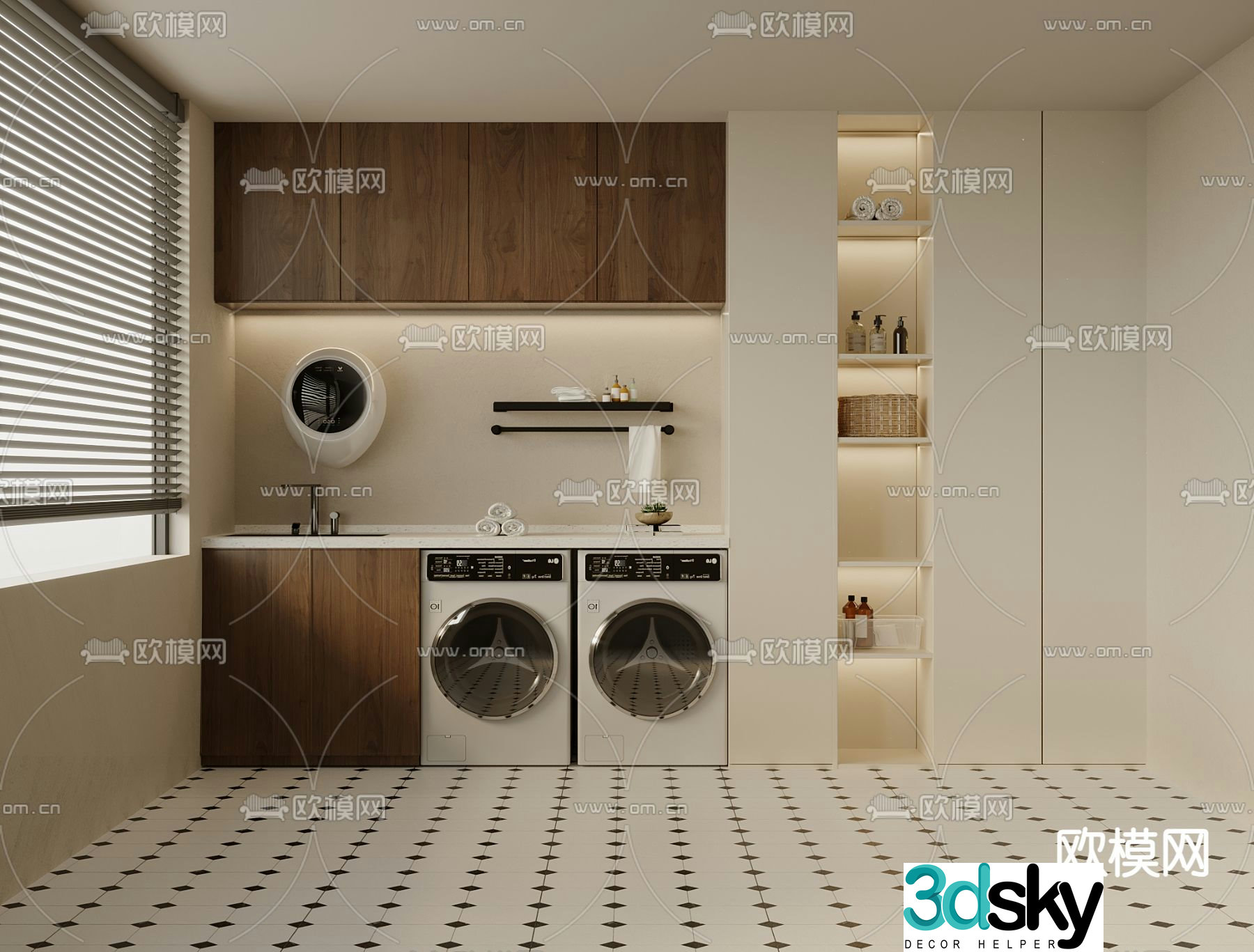 Medieval style balcony cabinet washing machine cabinet 3d model