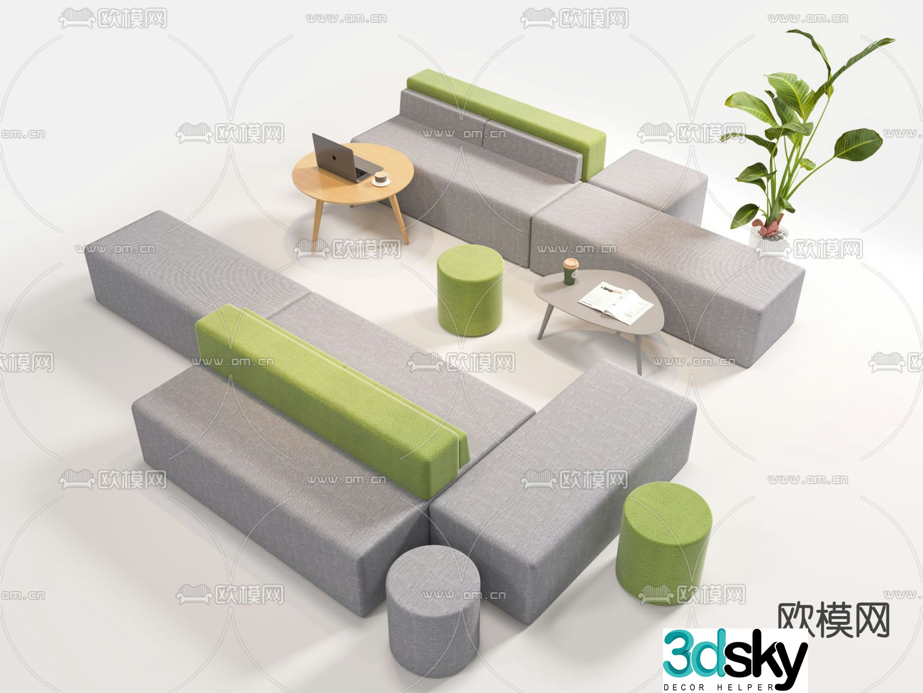 Office Sofa Public Sofa Double Back Sofa 3D Model