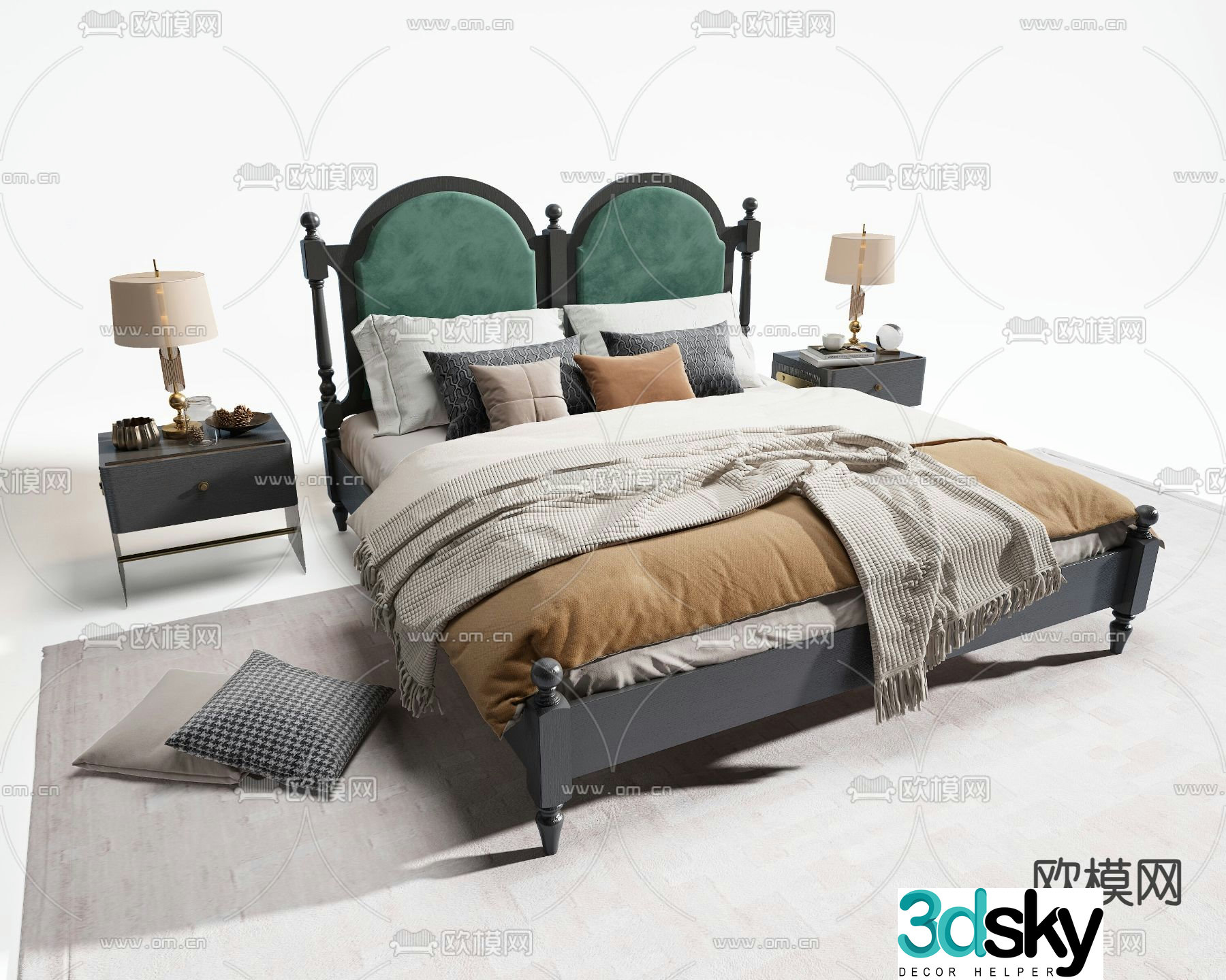 American double bed 3d model