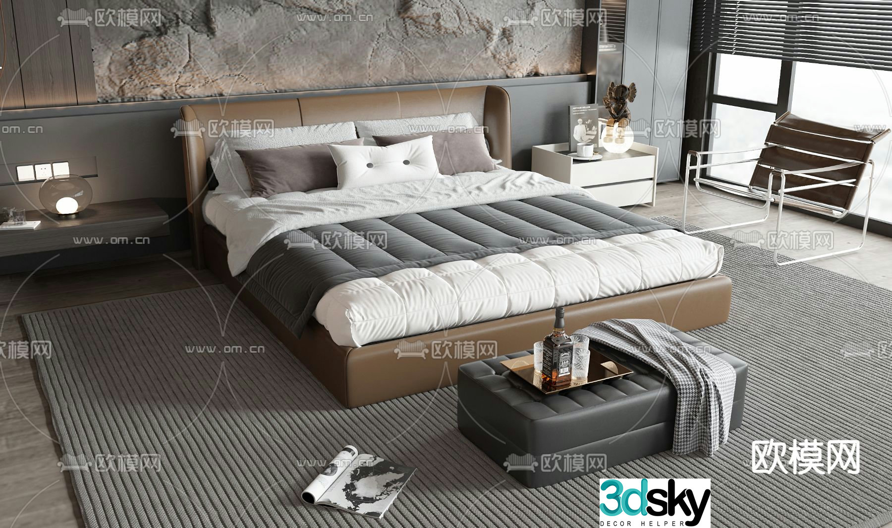 Leather double bed 3d model