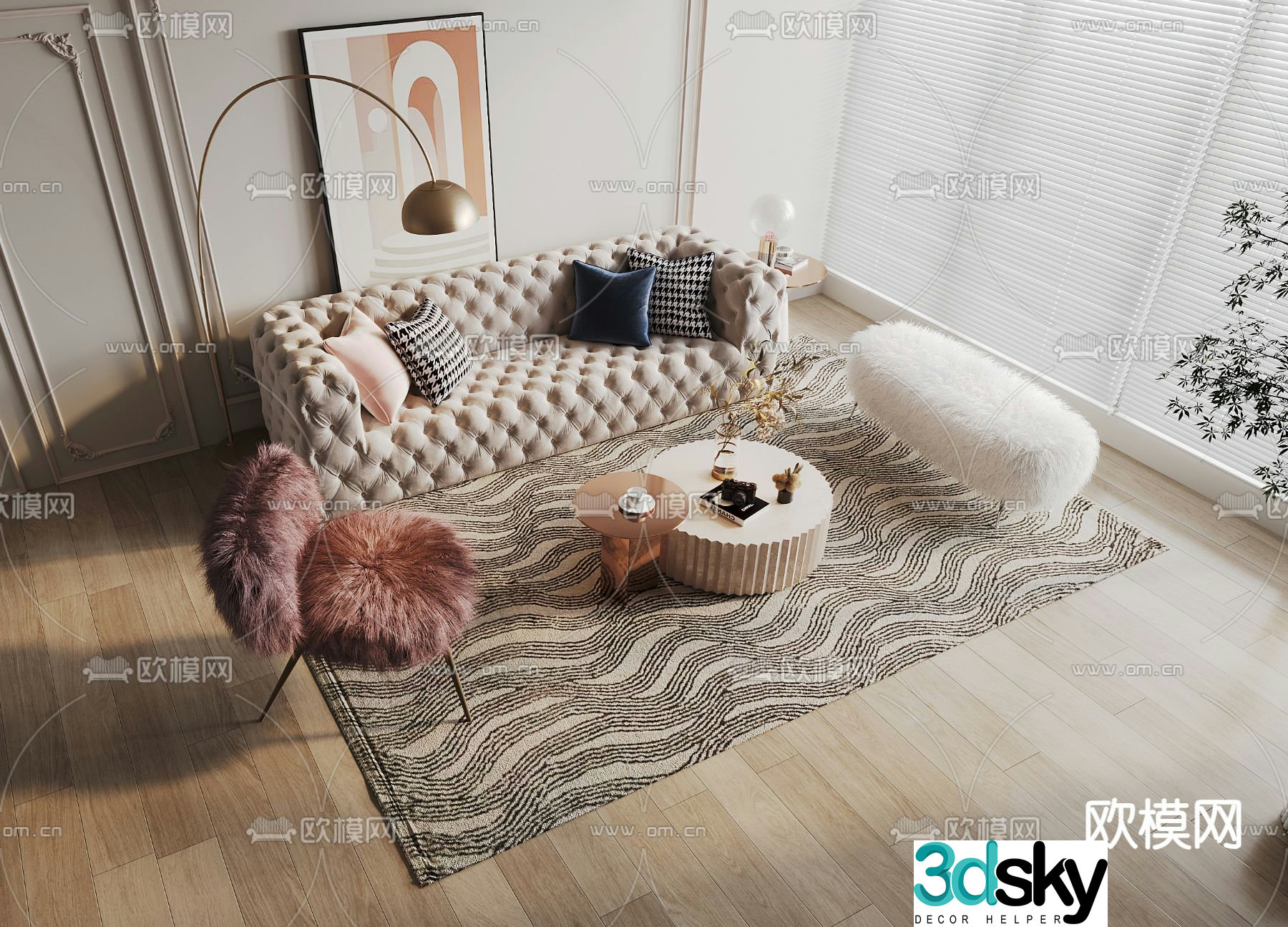 French sectional sofa 3d model