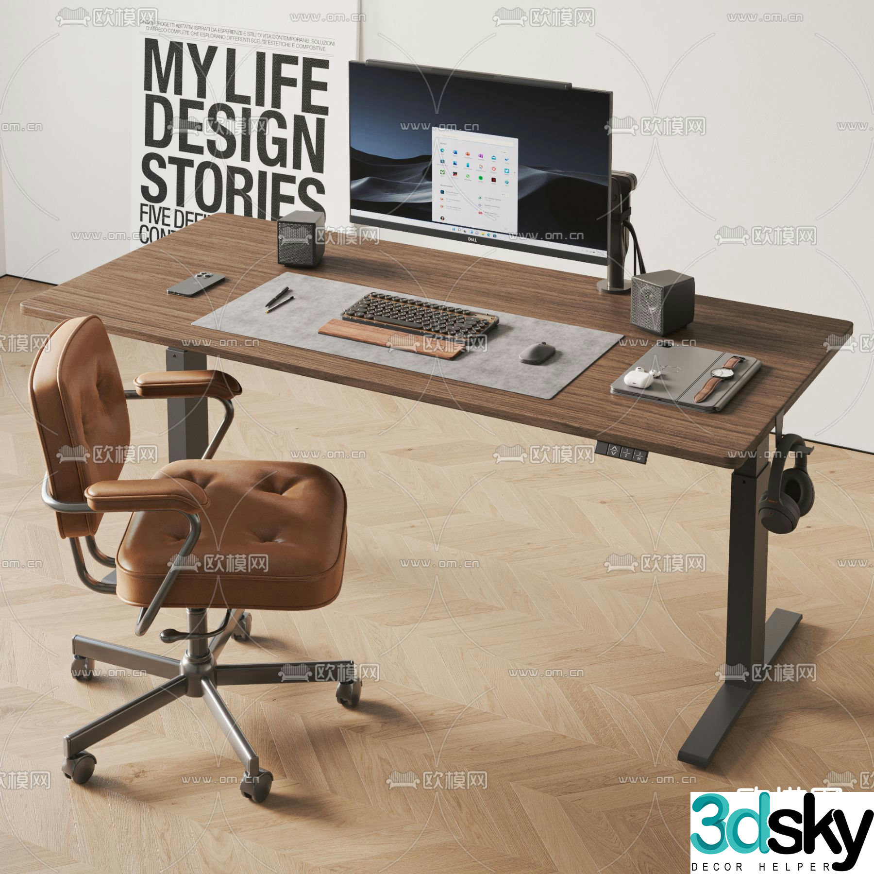 Electric lift table desk computer desk 3d model