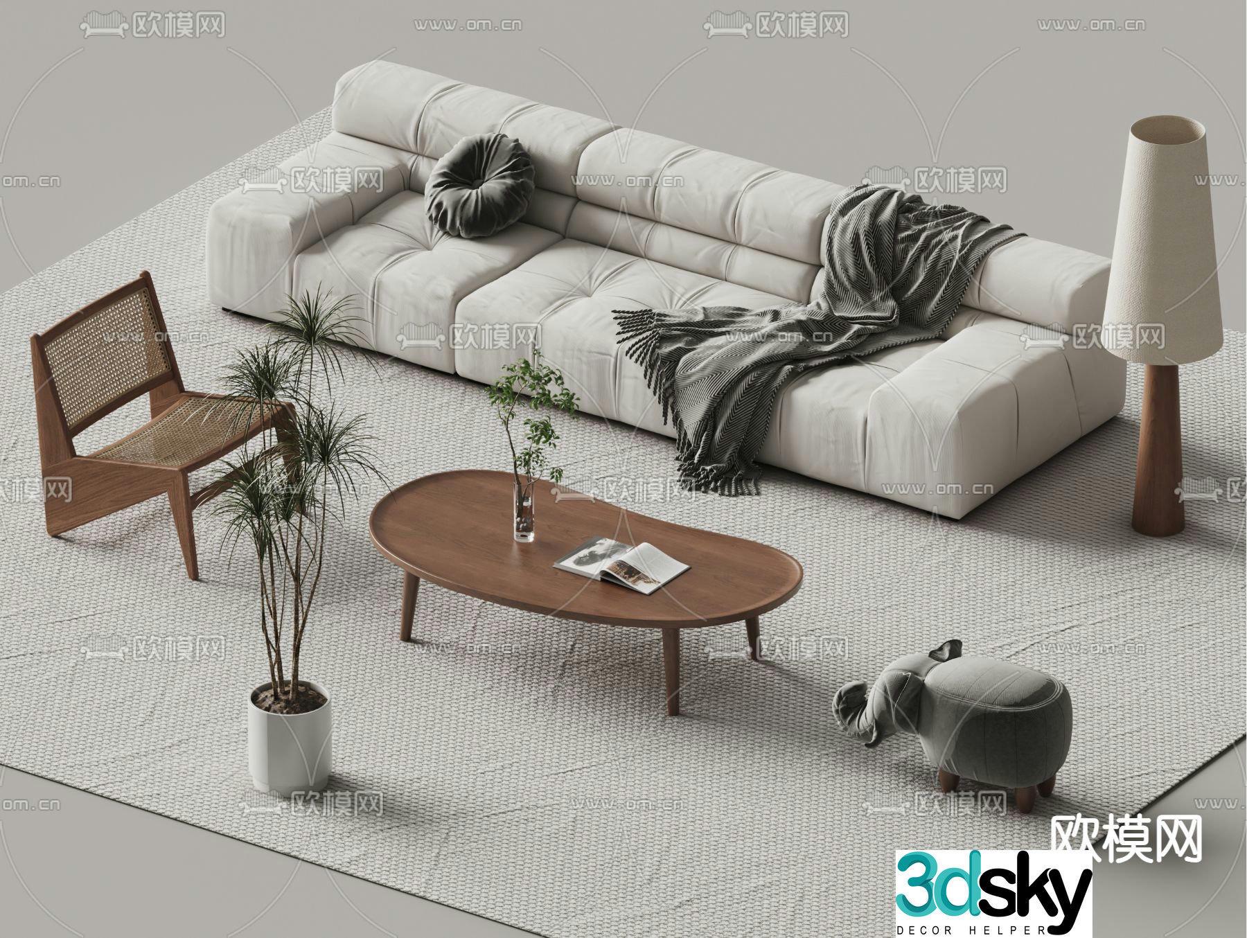 Wabi-sabi style sofa modular sofa 3d model