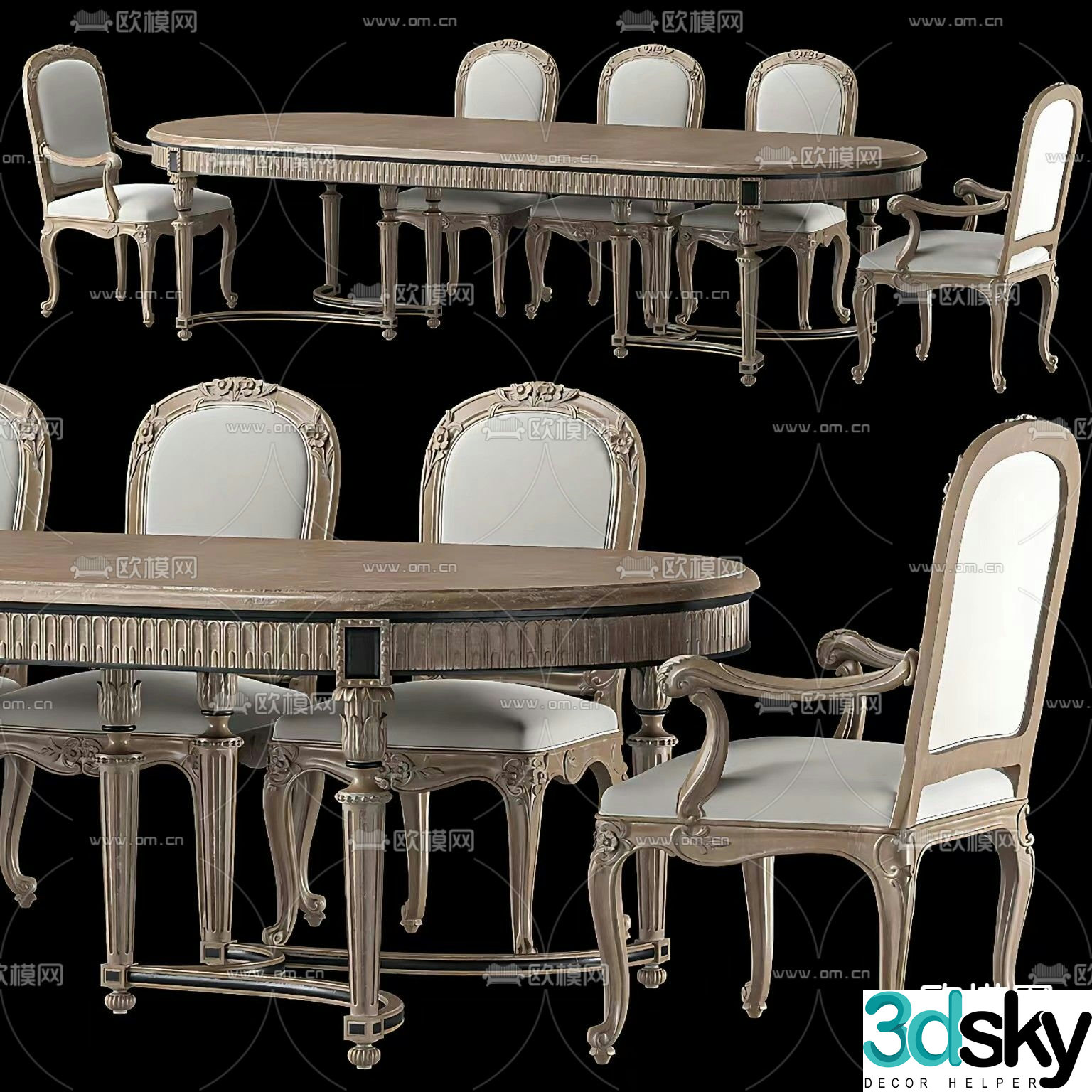 European classical dining table dining chair 3d model