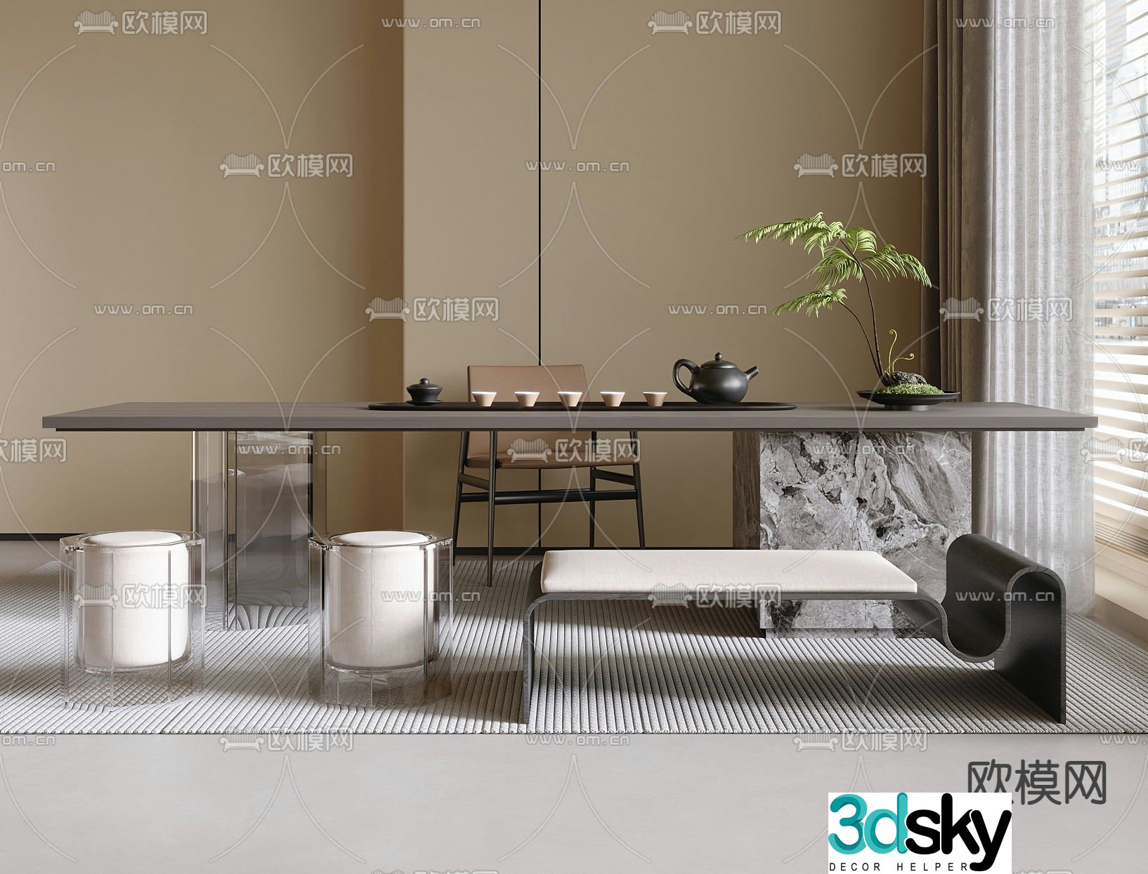 Modern tea table and chairs tea table 3d model