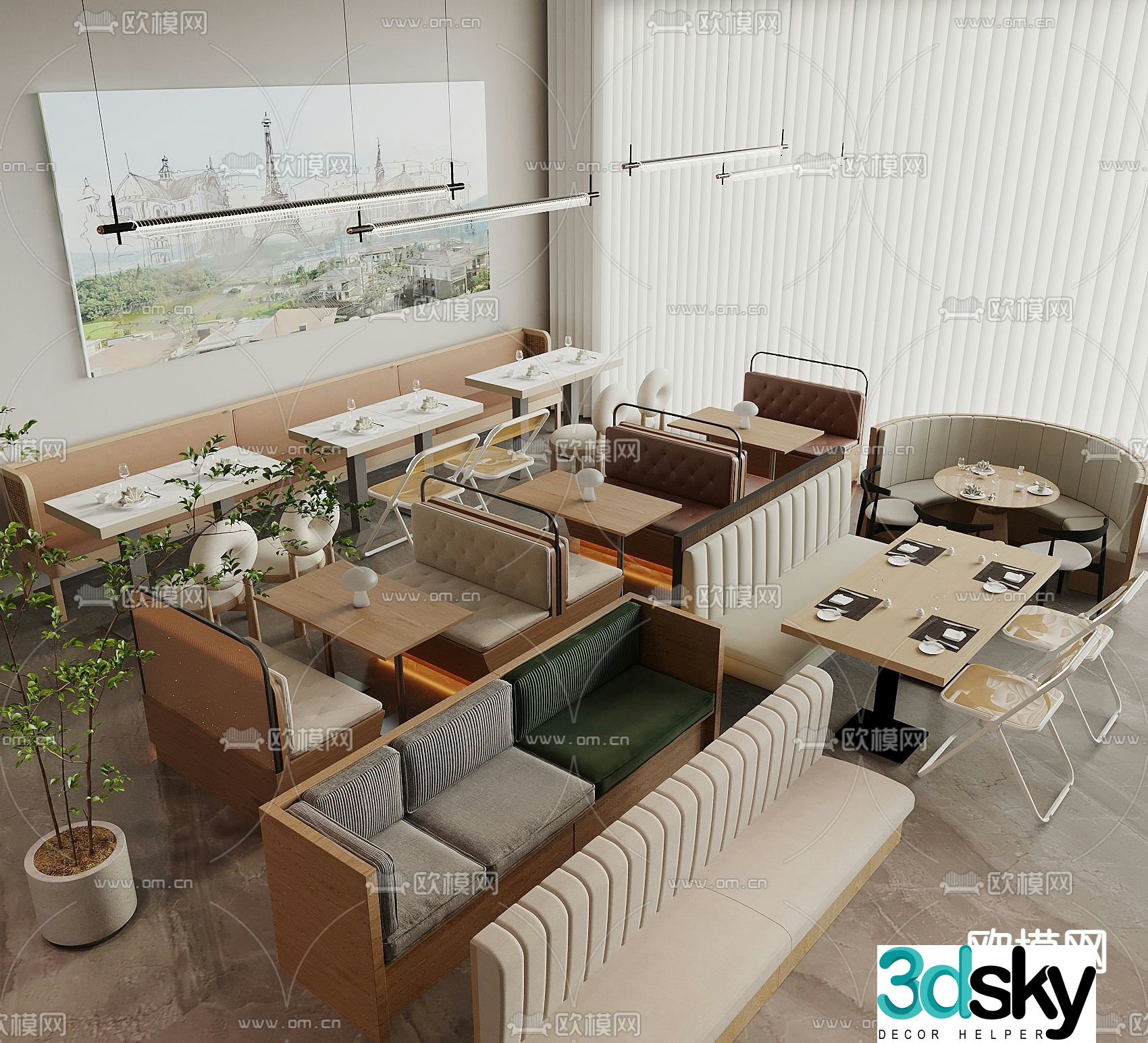 Card seat dining table and chairs restaurant card seat 3d model