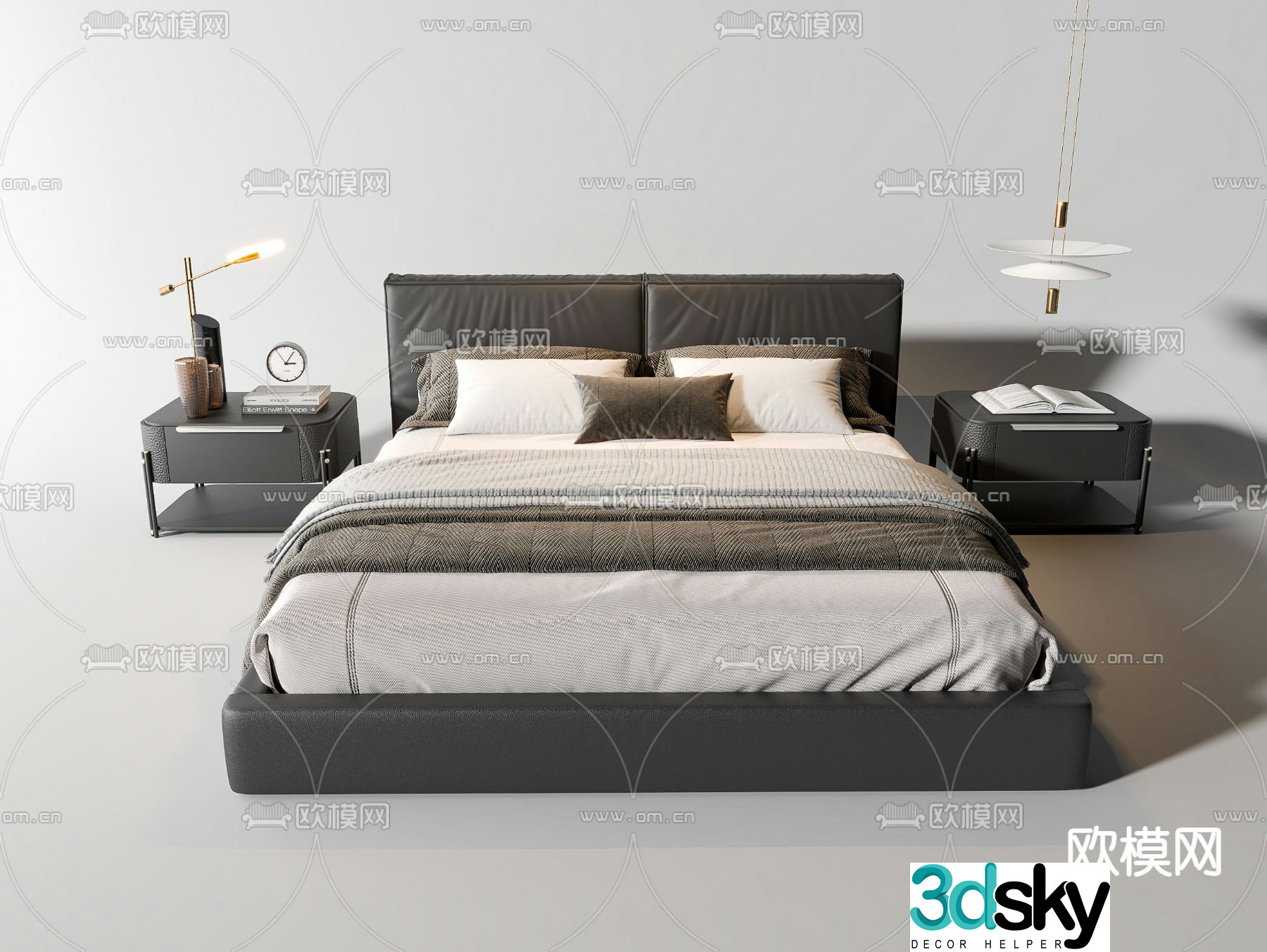 Dark style double bed 3d model