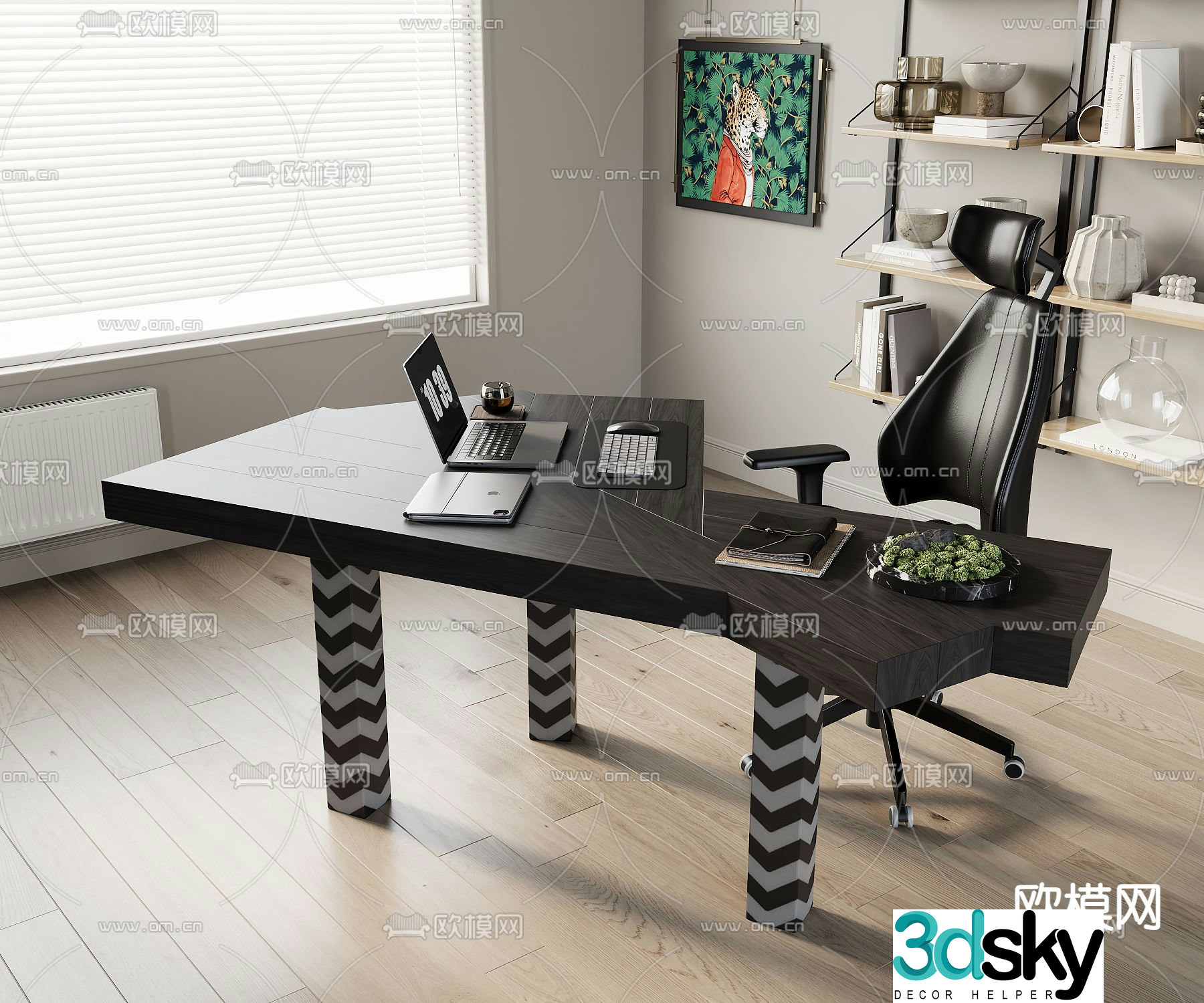 Middle style desk chair desk 3D model