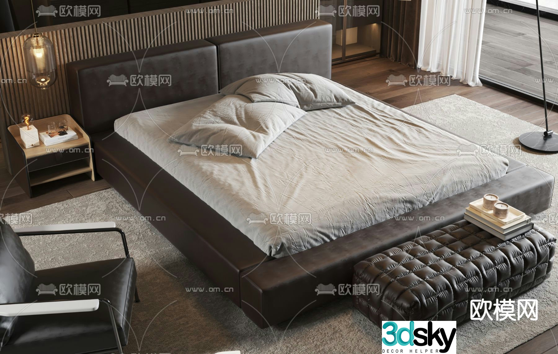 Leather double bed 3d model