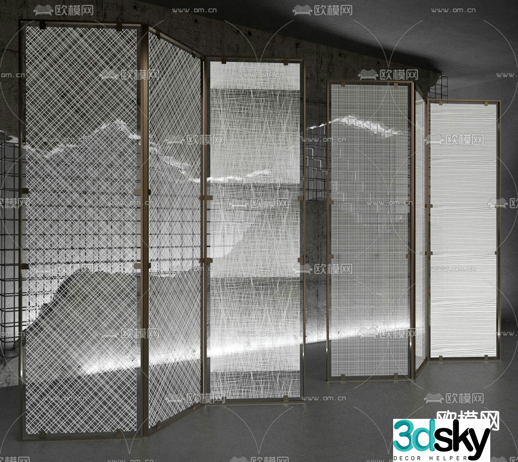Glass screen partition wired glass 3d model