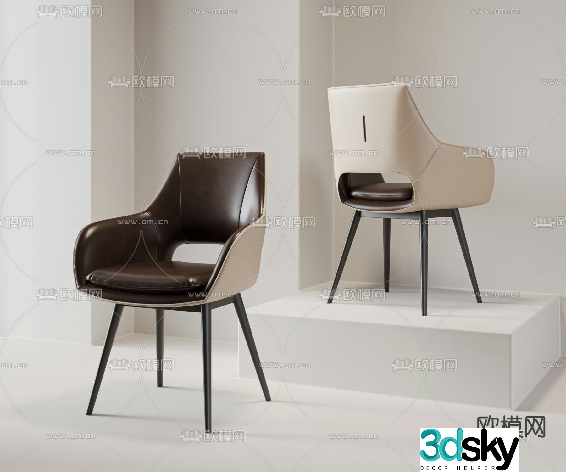 Modern single chair dining chair leisure chair leather chair 3D model