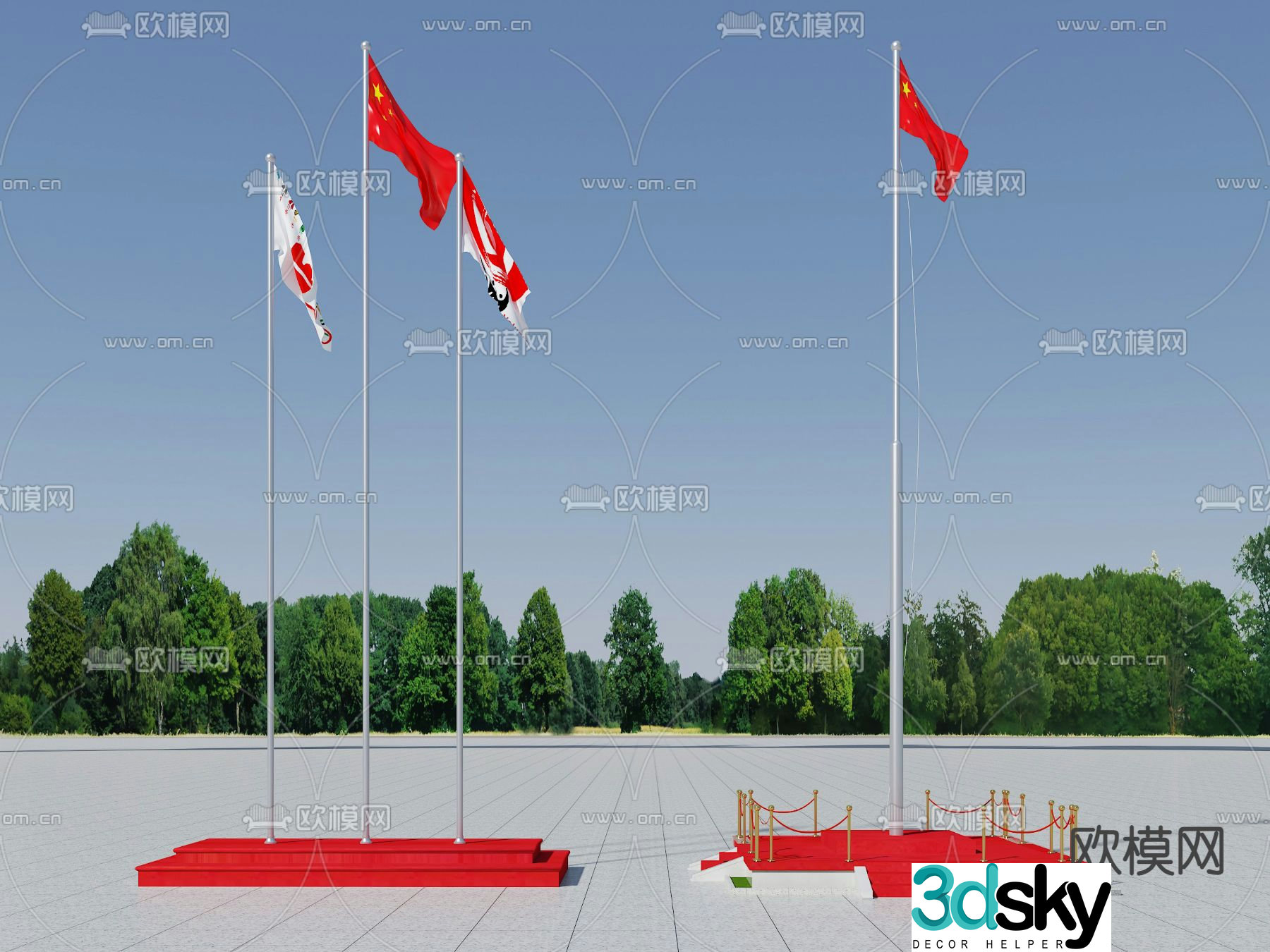 National flag flag raising platform flag pole 3d model