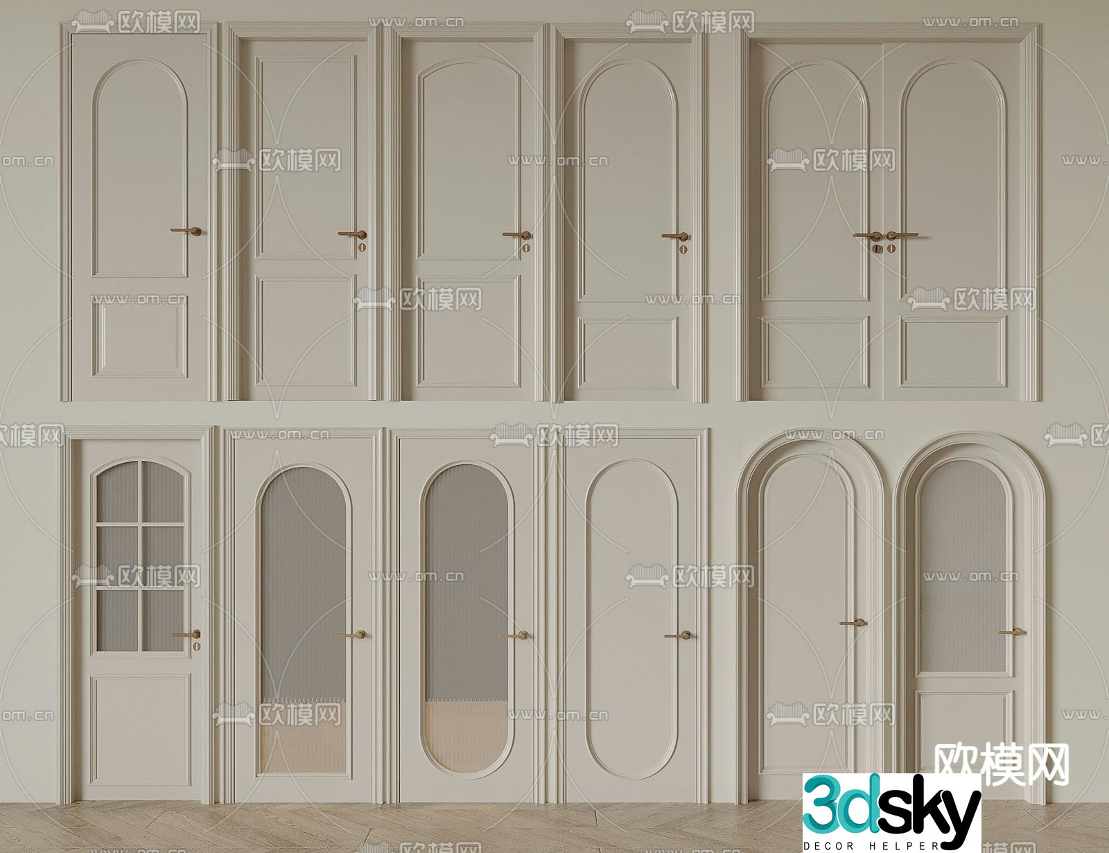 French door glass door single door double door combination 3d model