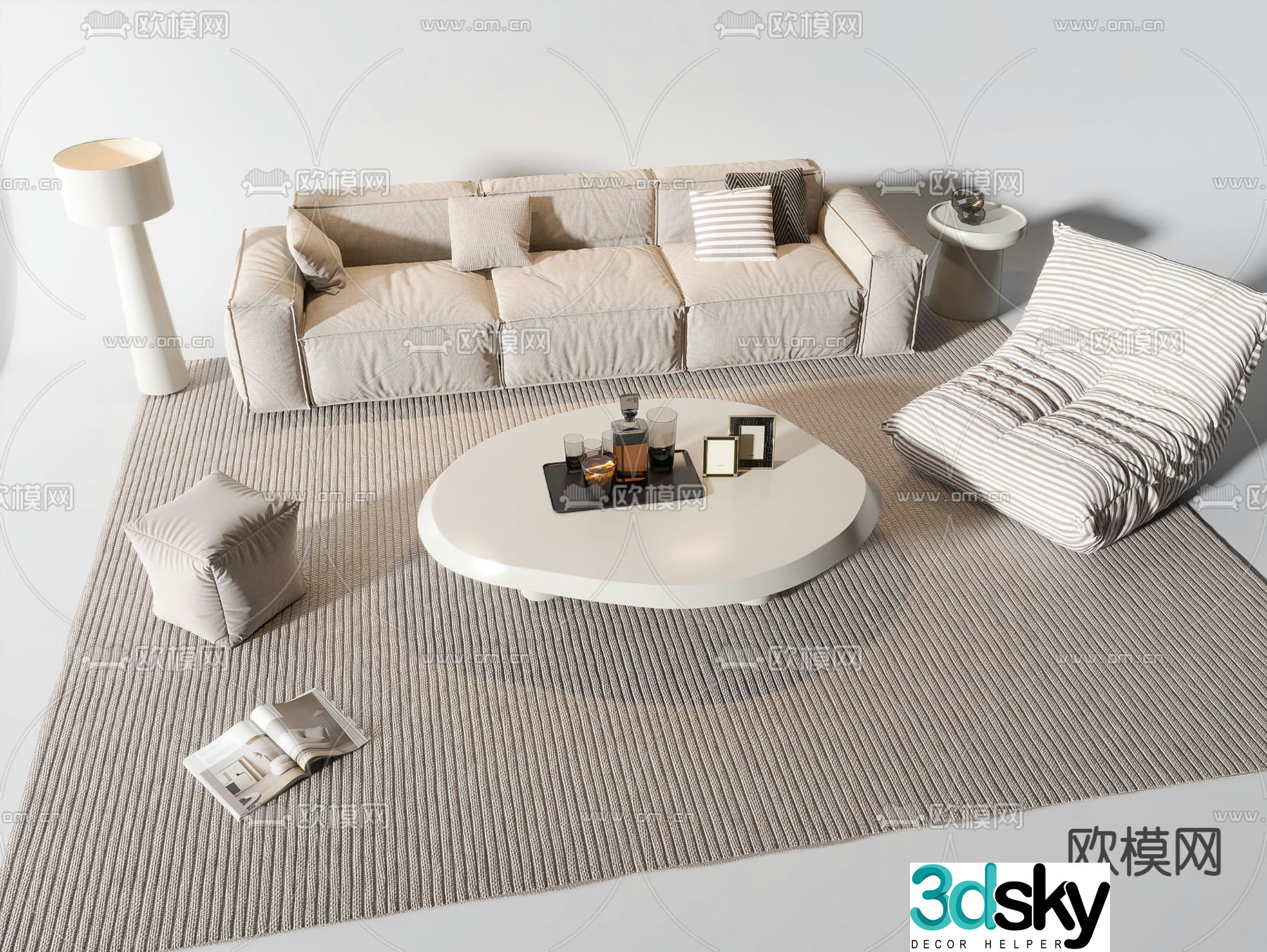 Cream style sofa modular sofa tofu block sofa 3d model