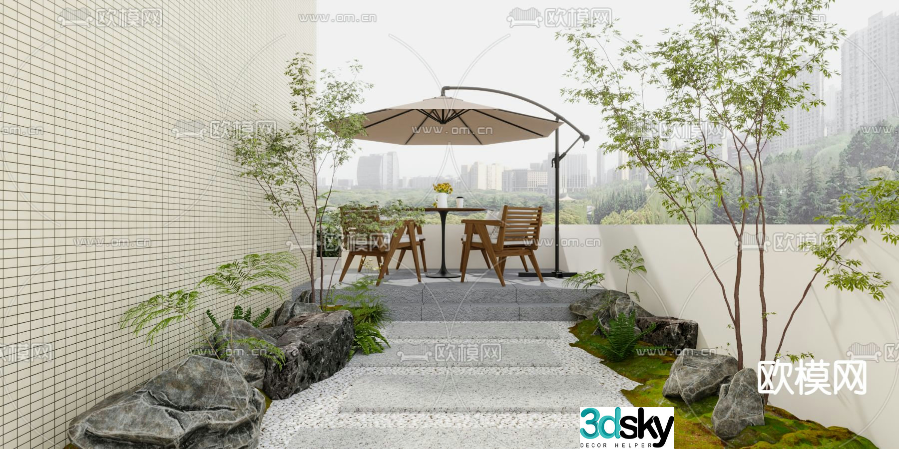 Modern balcony terrace roof garden 3d model