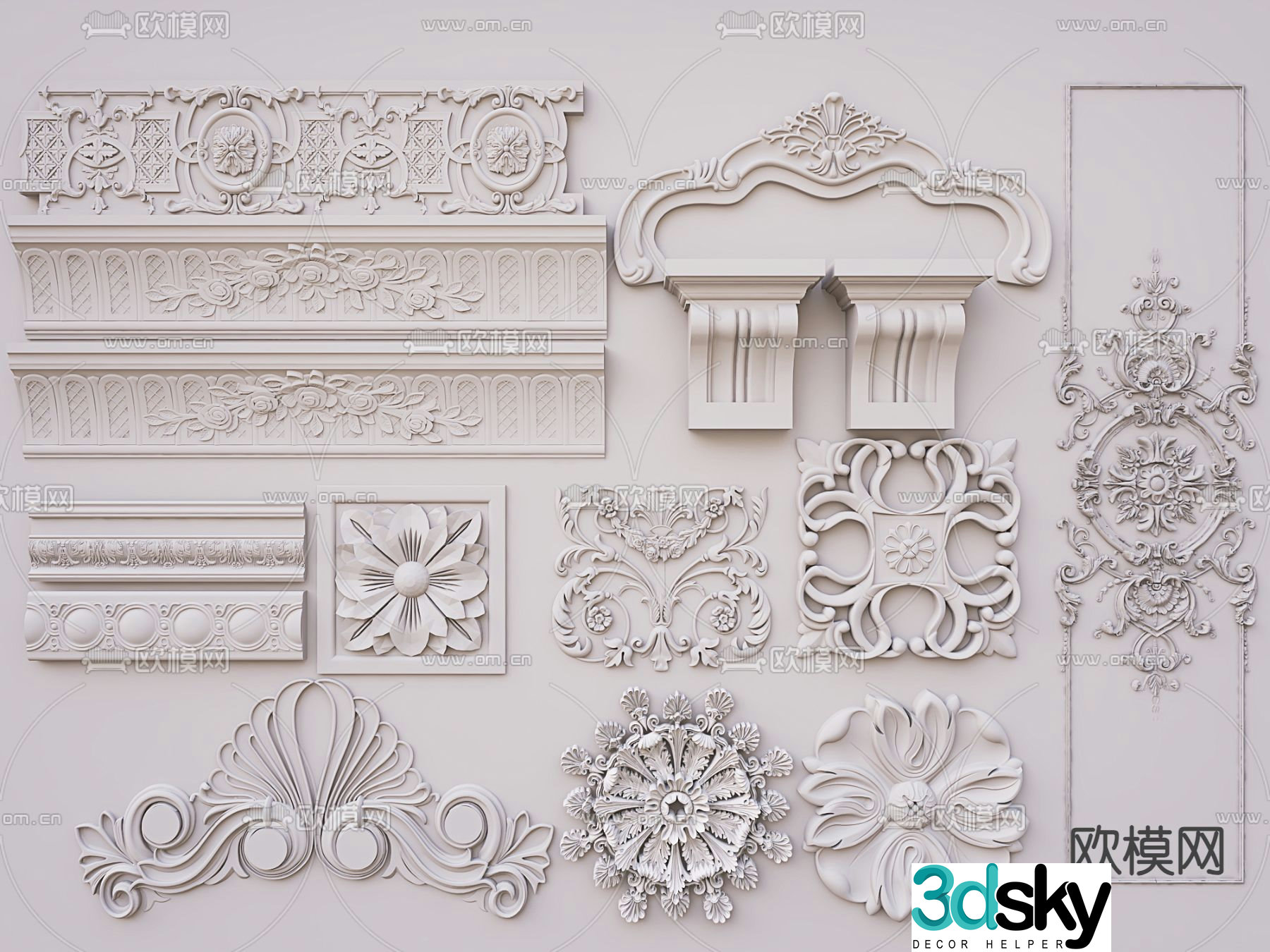 European style carving plaster carving lamp plate corner line 3D model