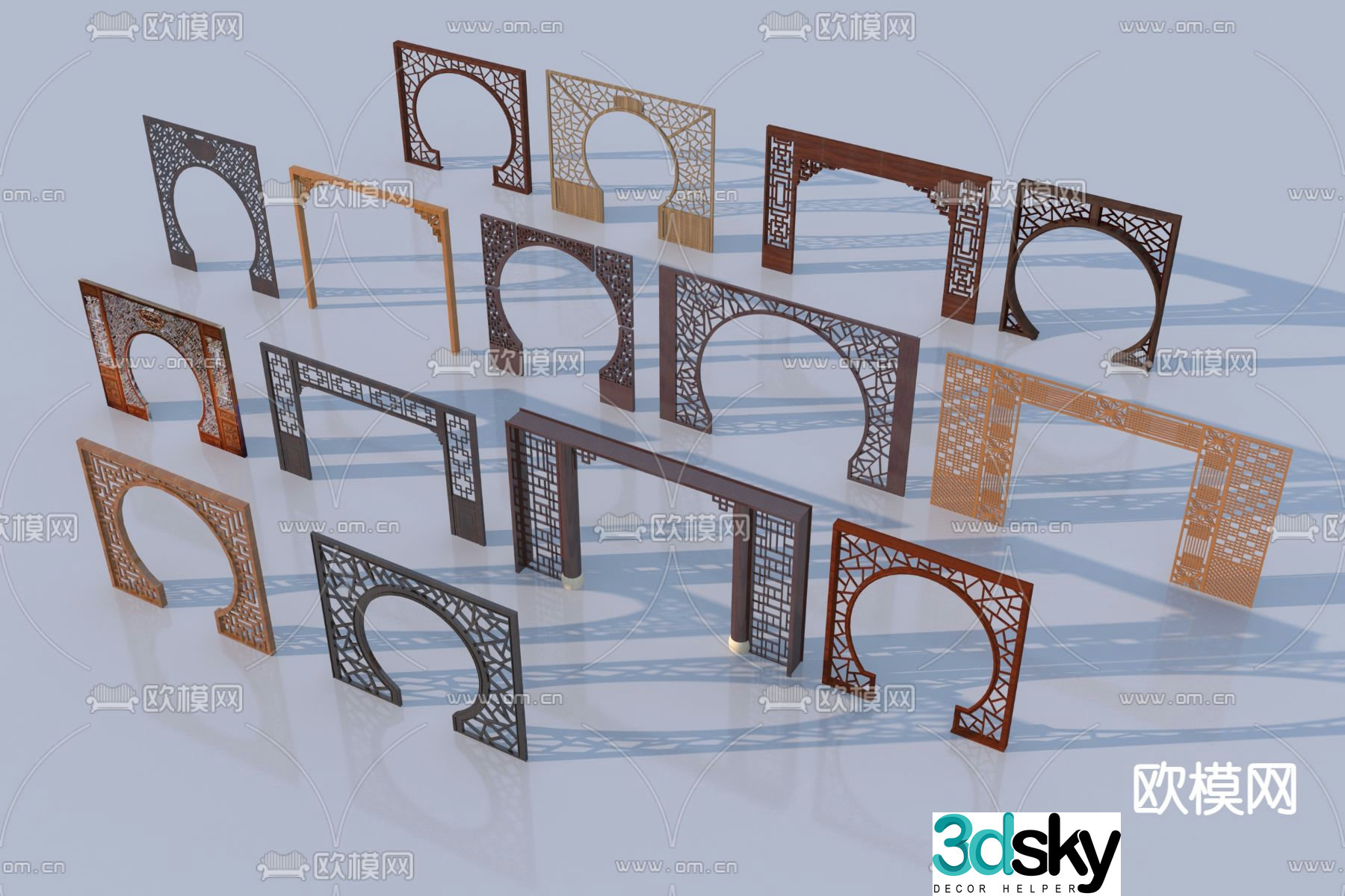 New Chinese style moon gate grille door moon cave door 3D model