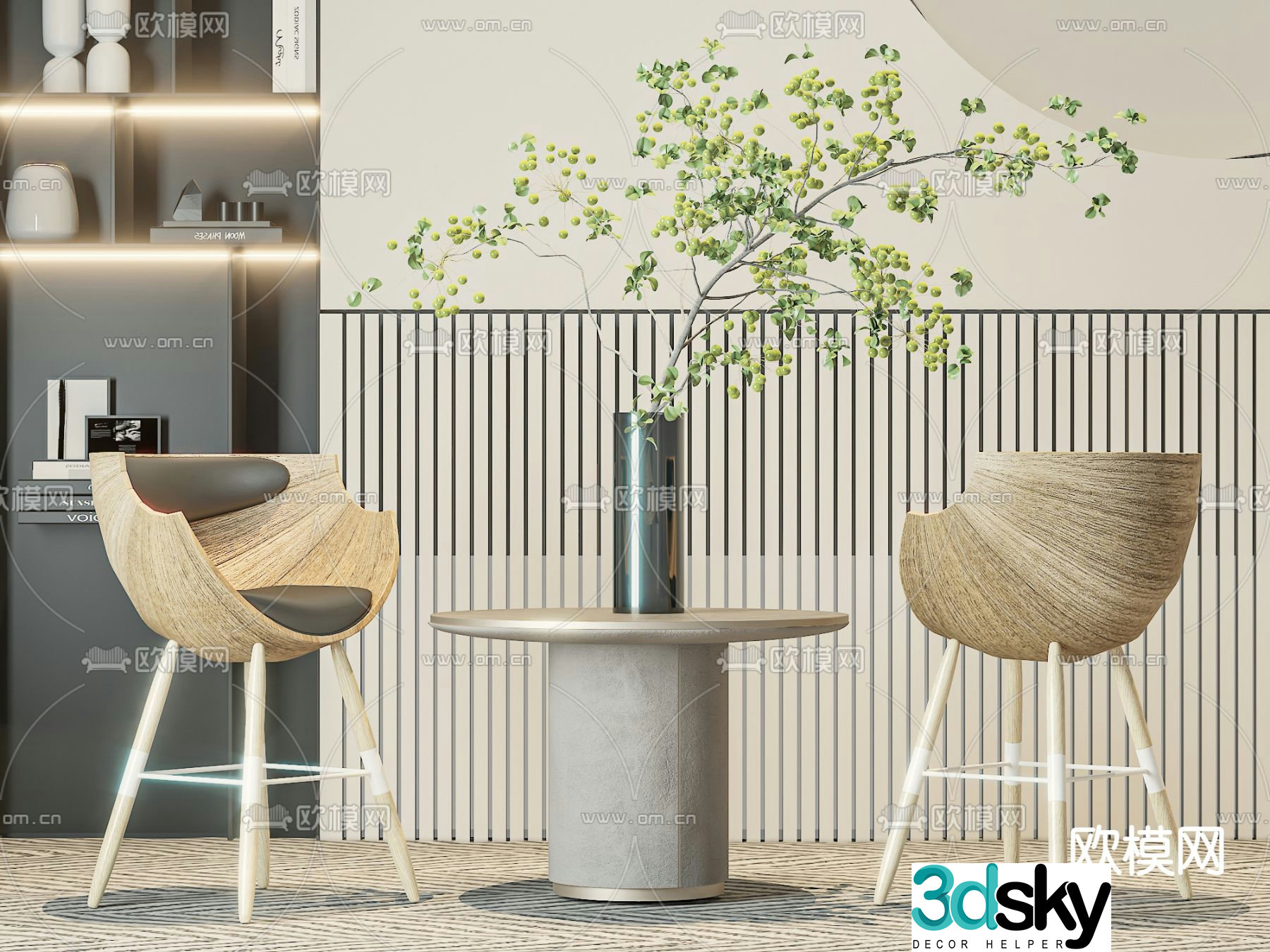 Log style chair leisure chair table 3d model