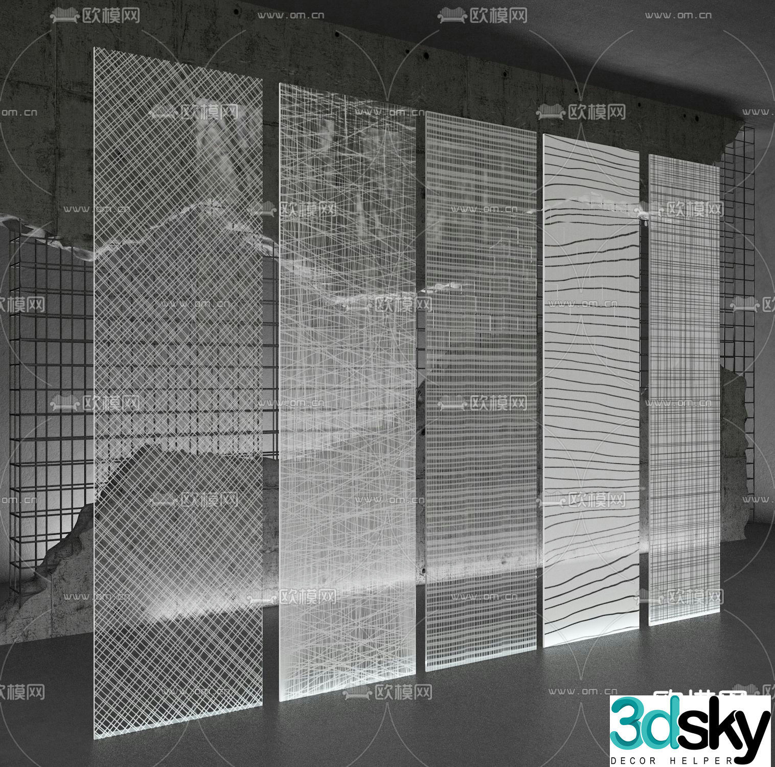 Glass screen partition wire-clamped glass 3d model