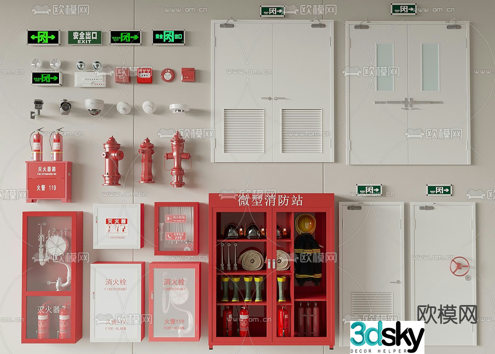fire equipment fire door fire door fire hydrant 3d model