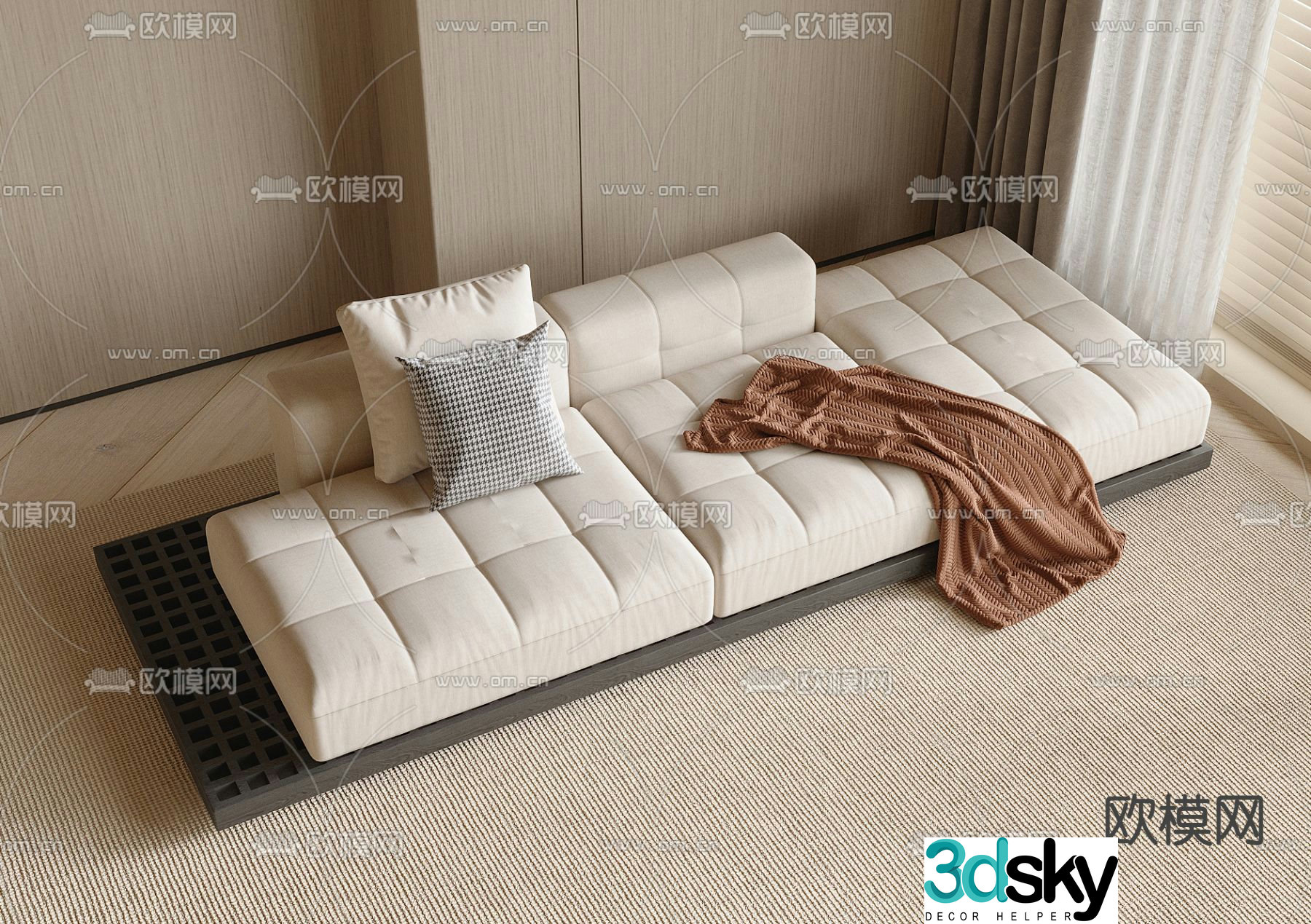 Upholstered Sofa Three-person Sofa 3D Model