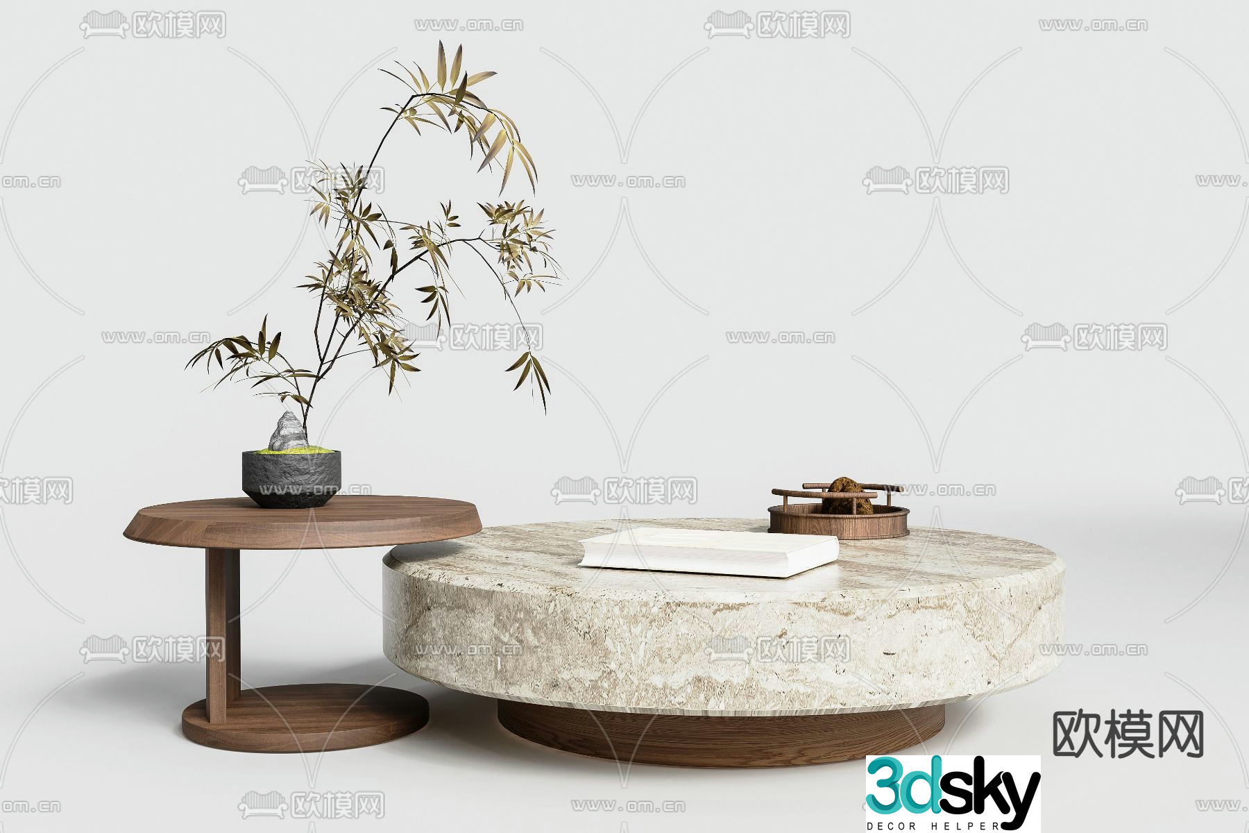 Wabi-sabi style coffee table 3D model of mother-in-law coffee table