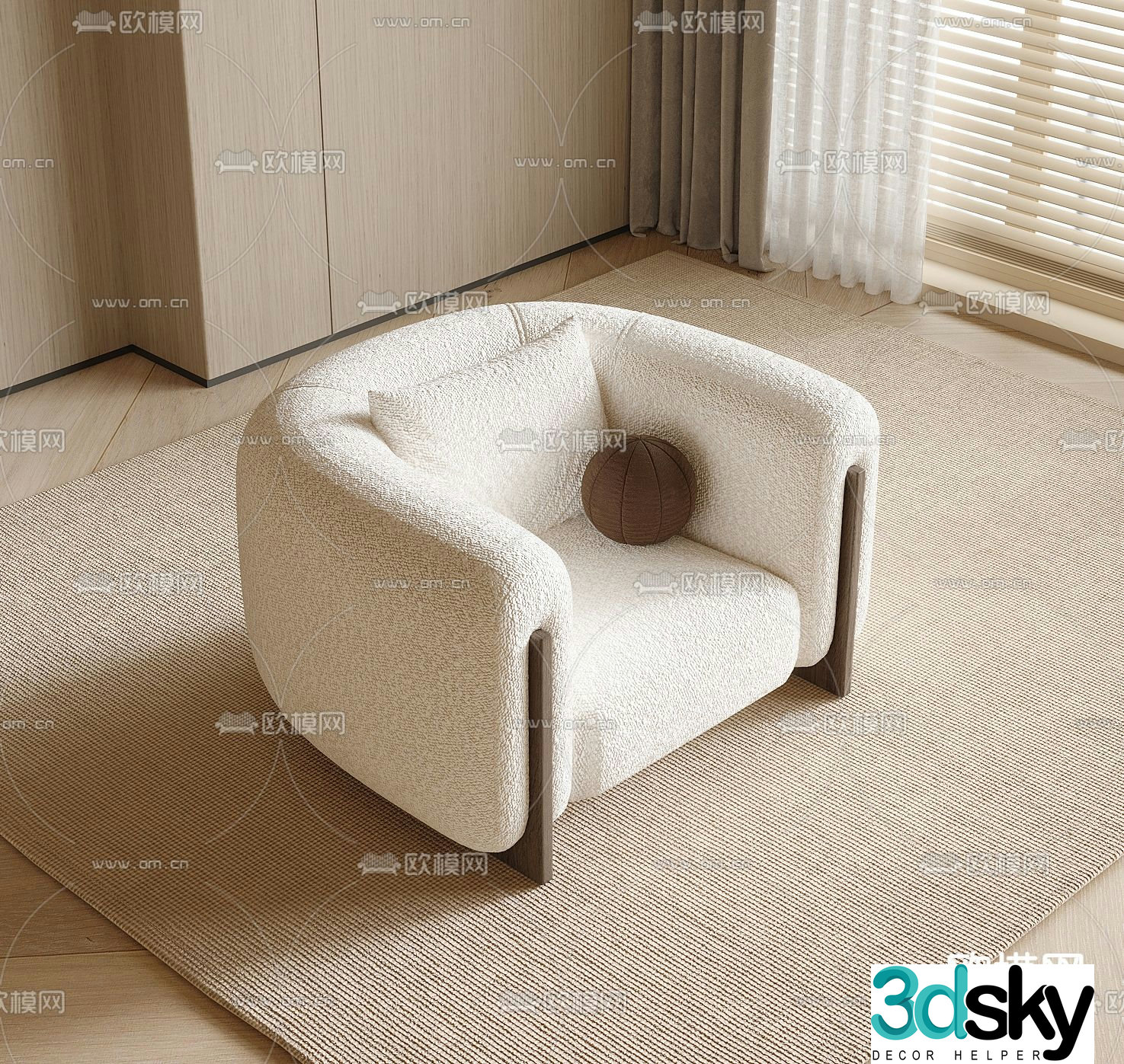 Cream style sofa single sofa 3d model