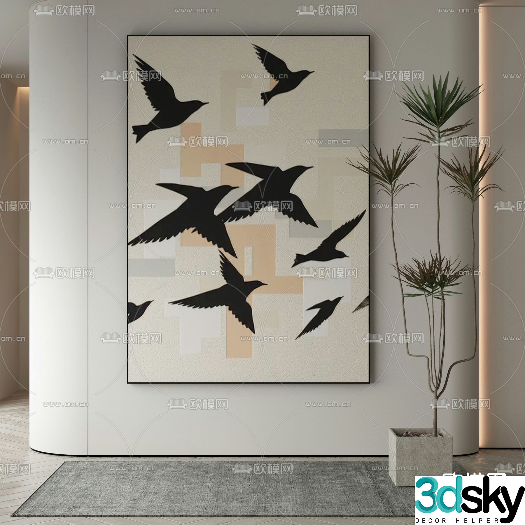 Wabi Sasaki painting Decorative painting Flying geese hanging painting 3d model
