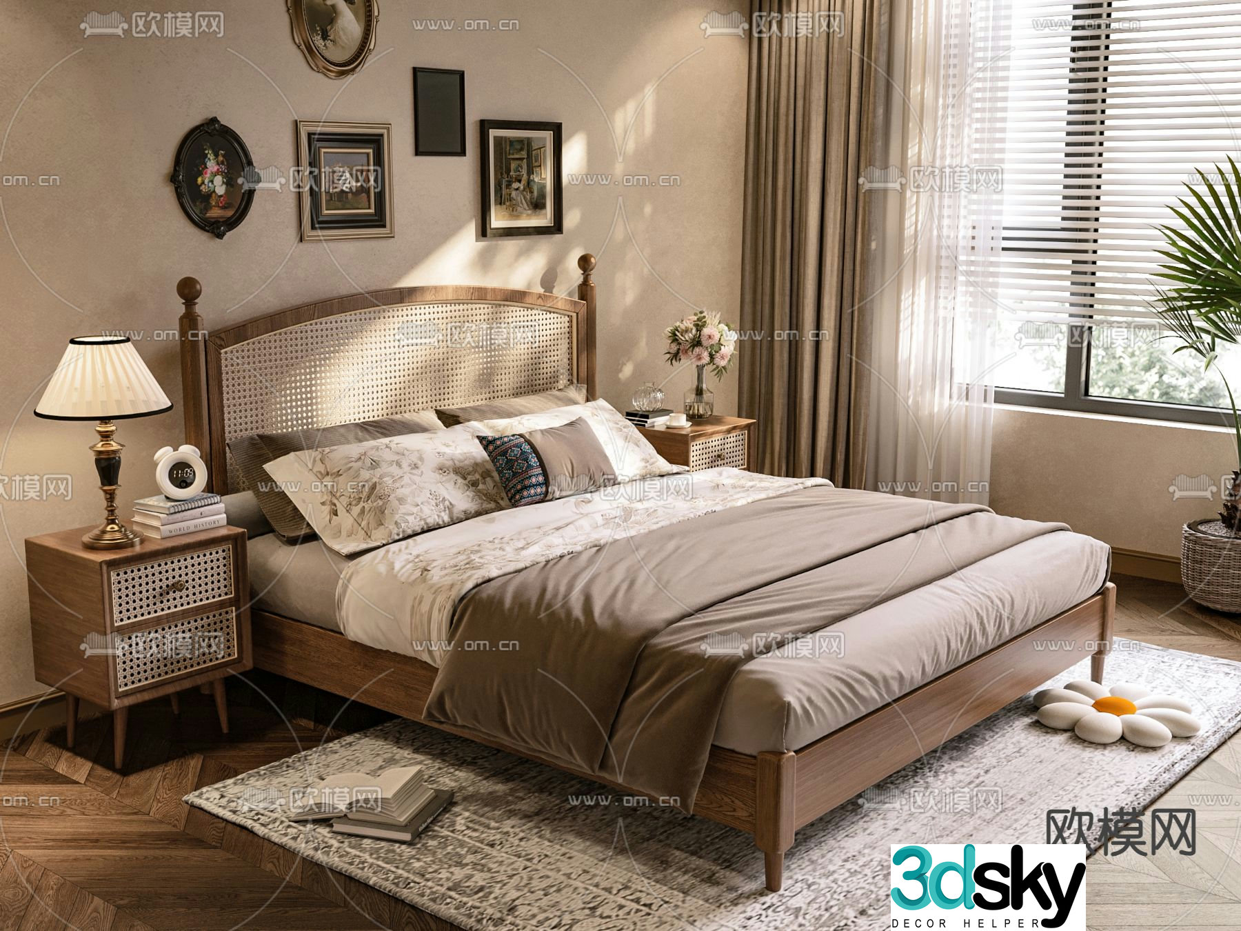 American double bed 3d model