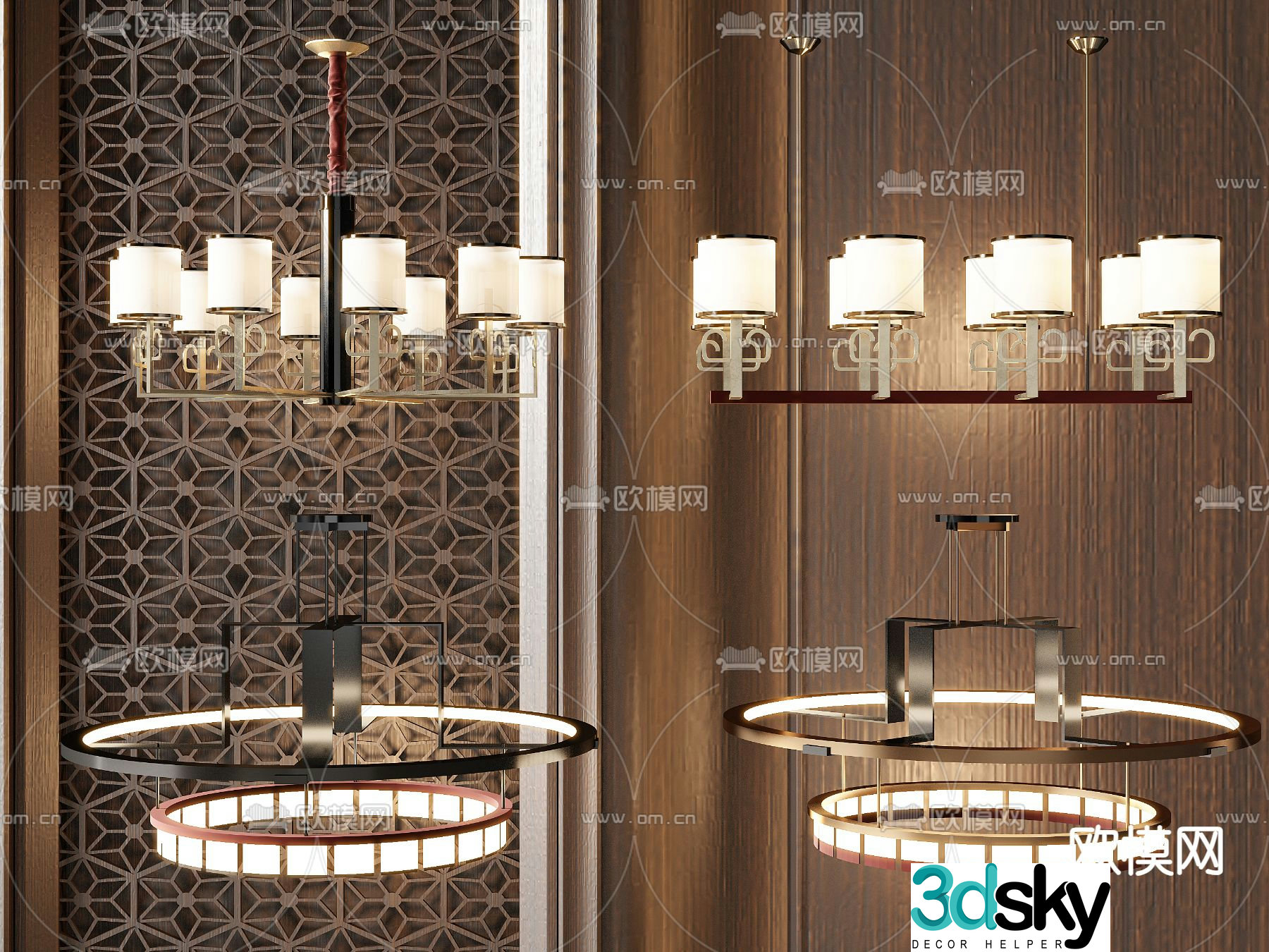 New Chinese Chandelier Hall Chandelier 3D Model