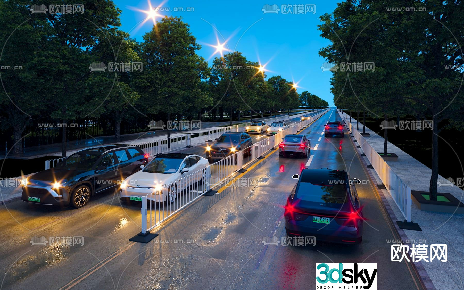 City highway night scene 3d model
