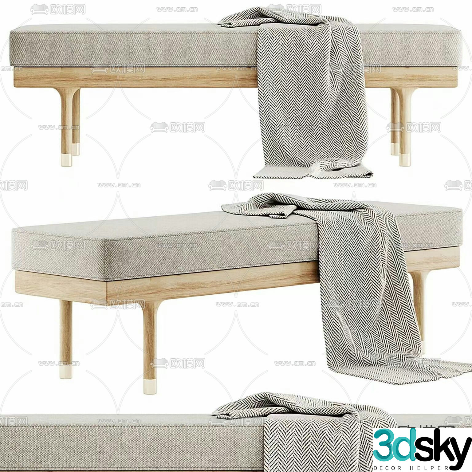 bed end stool footrest 3d model