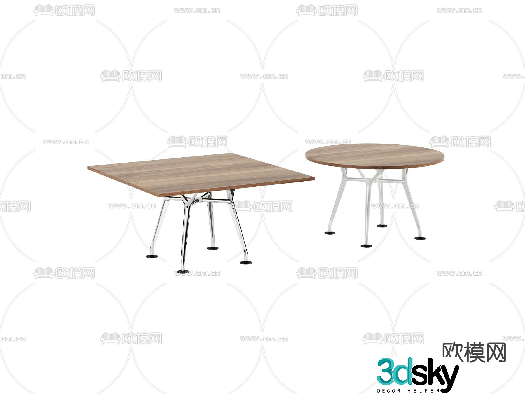 Wooden desk conference table negotiation table 3d model