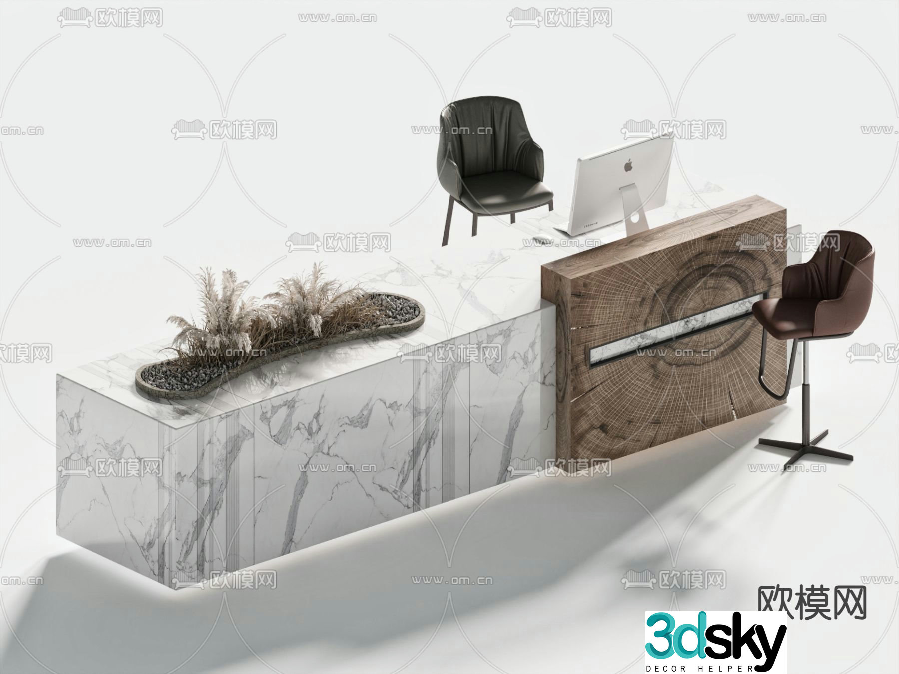 Modern front desk reception desk service desk information desk 3d model