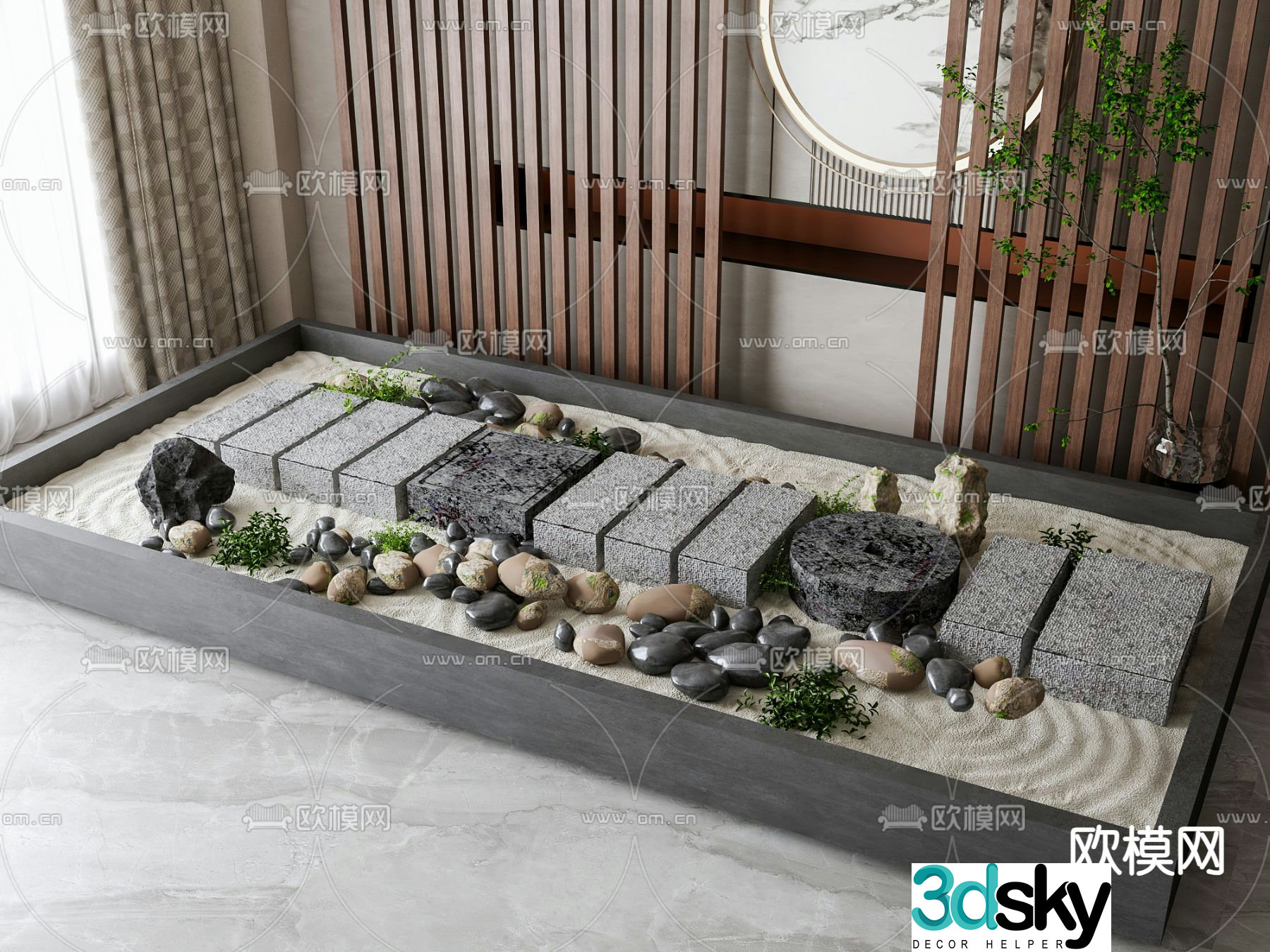 New Chinese style sketch courtyard stone stone step pedal 3D model