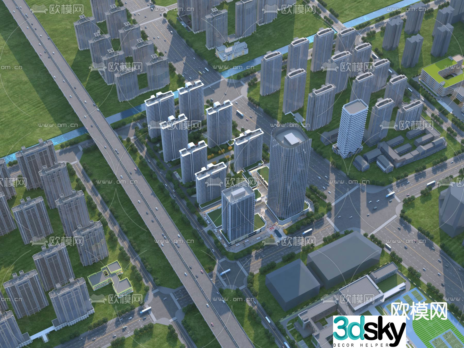 High-rise residential aerial view 3d model
