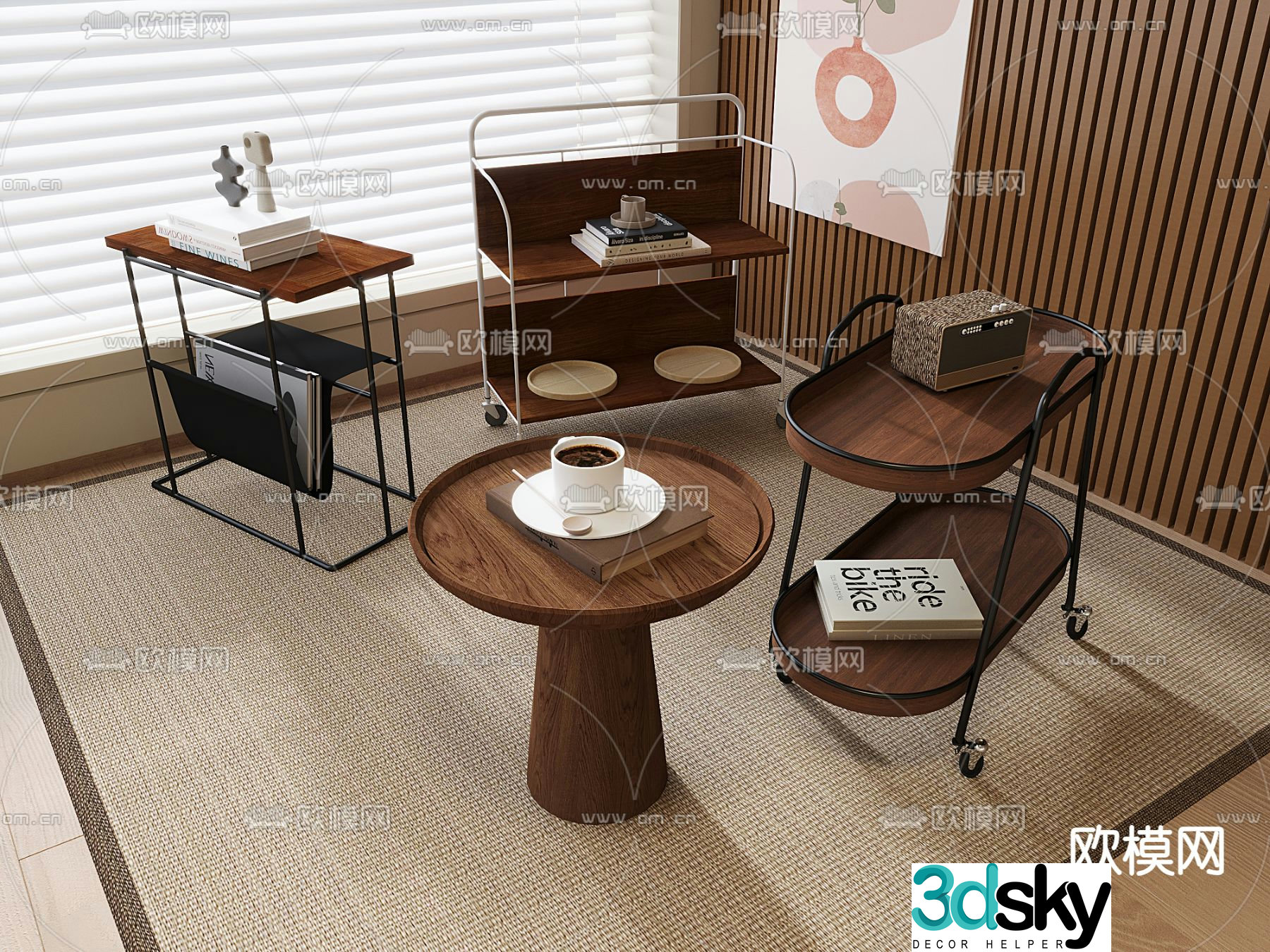 Medieval style side table corner table round table trolley 3D model