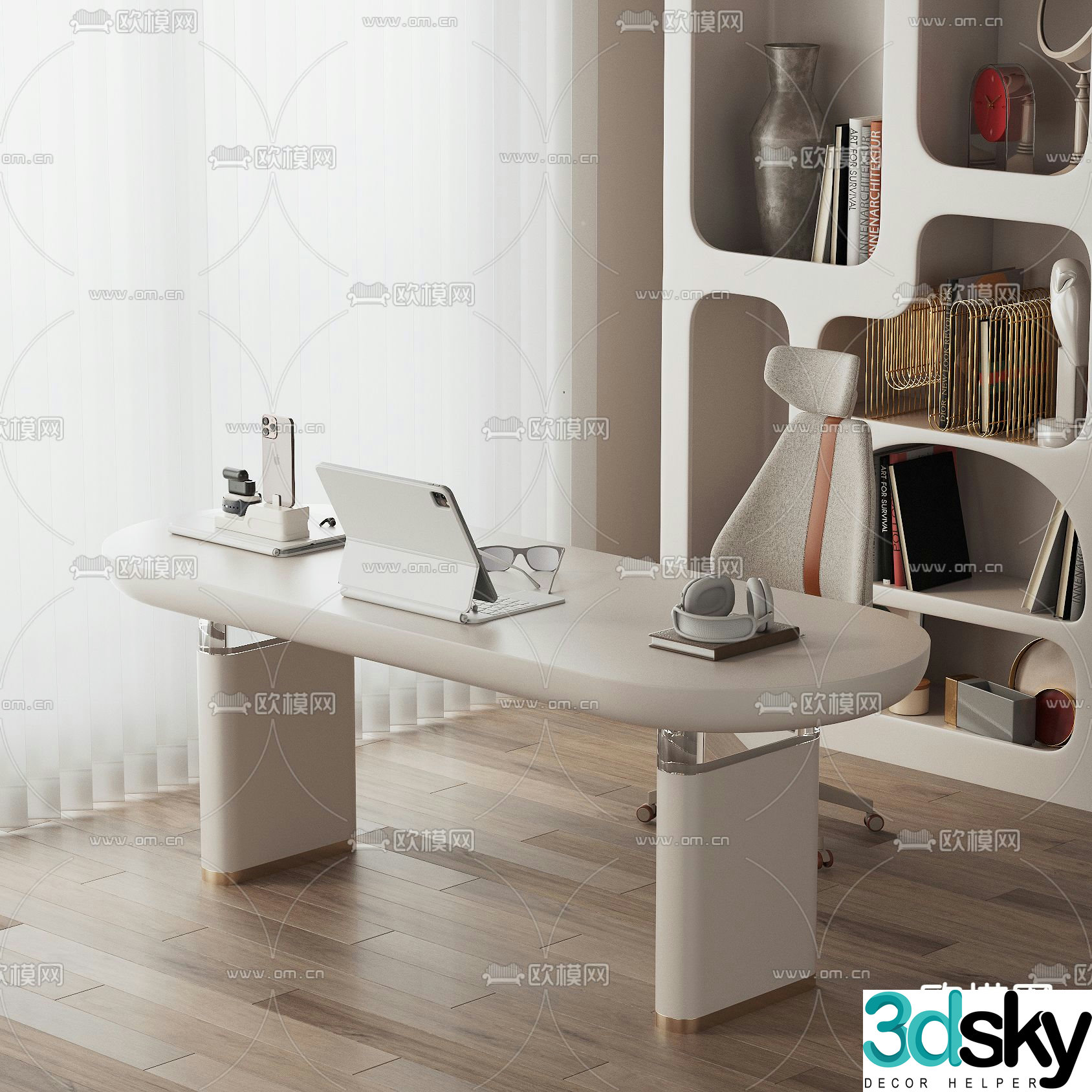 Cream style desk writing desk desk 3d model