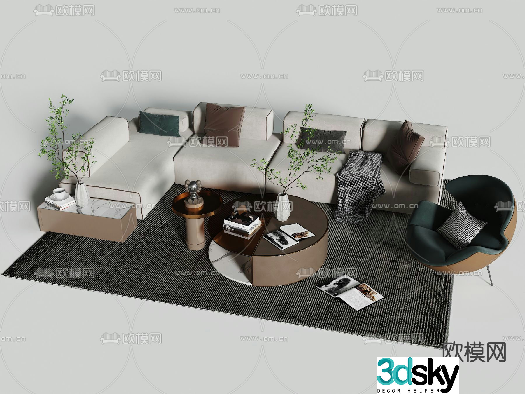 Creamy sofa combination sofa corner sofa 3d model