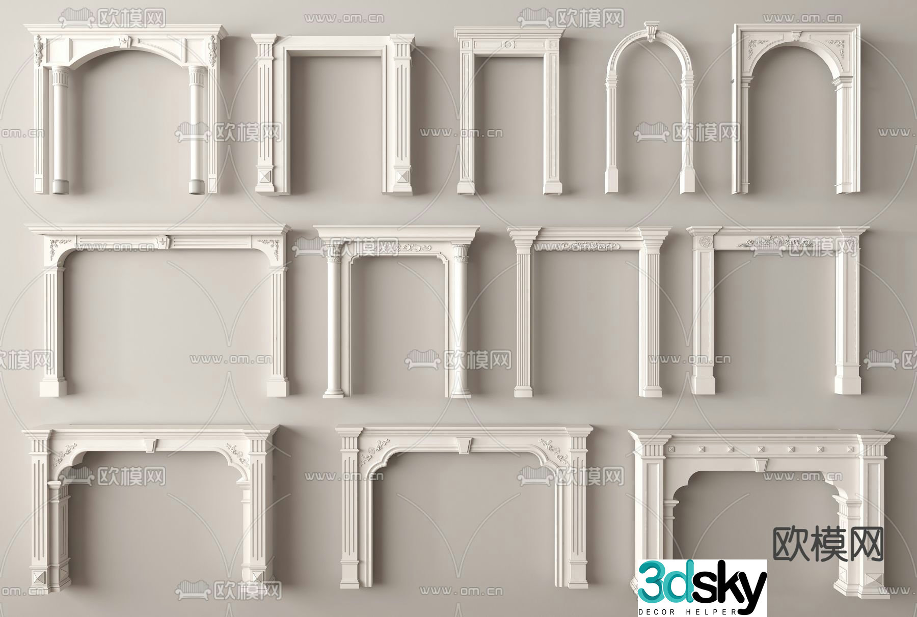 European door cover door pass carved door lintel 3D model